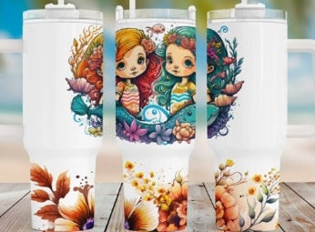 Little mermaids with flowers