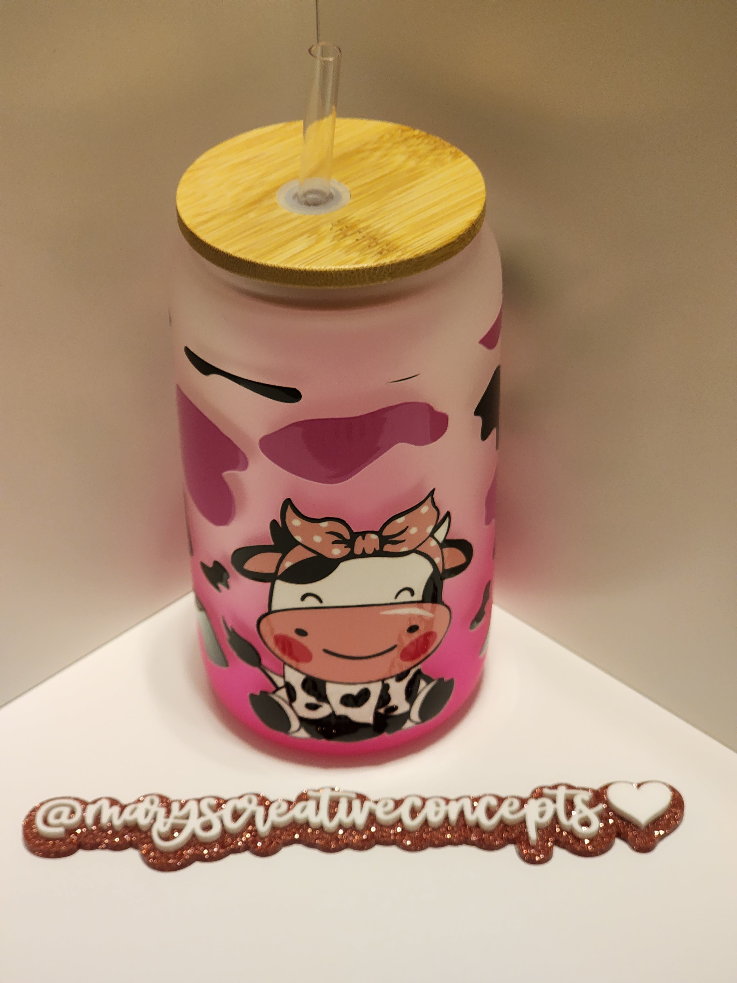 Cow with pink ombre glass