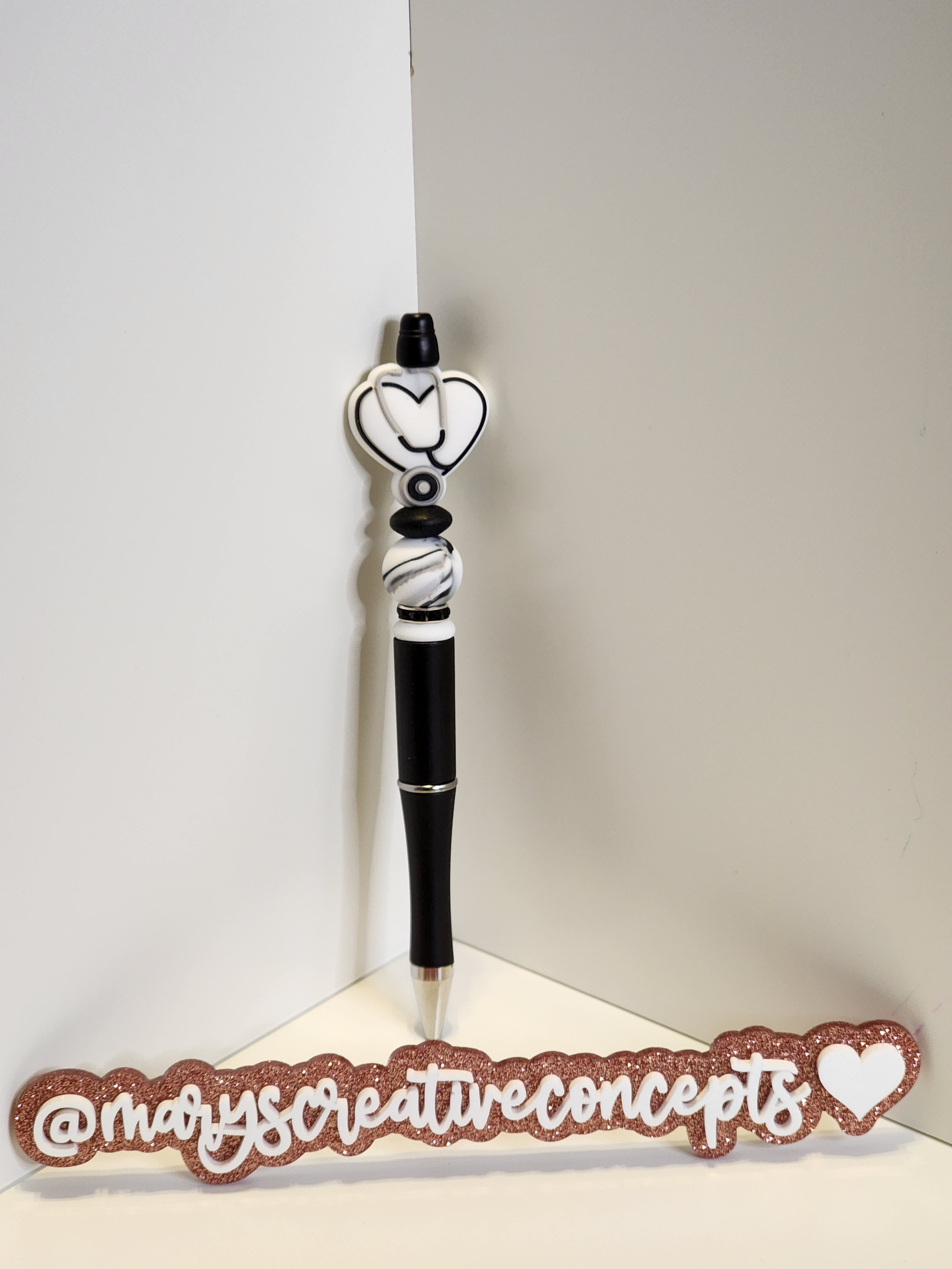 Black & White Heart Stethoscope Silicone Pen