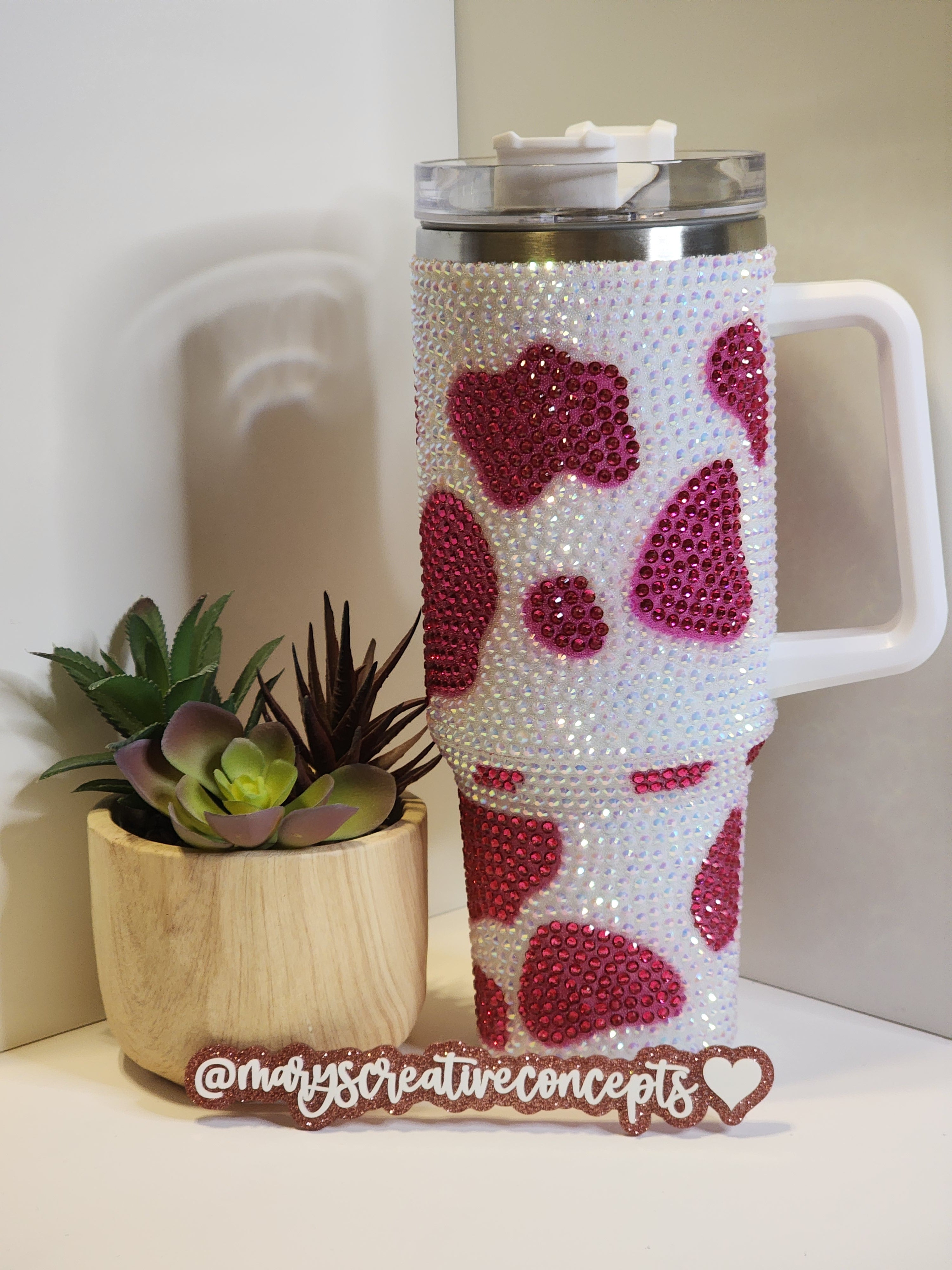 Pink Cow Rhinestone Tumbler with Handle