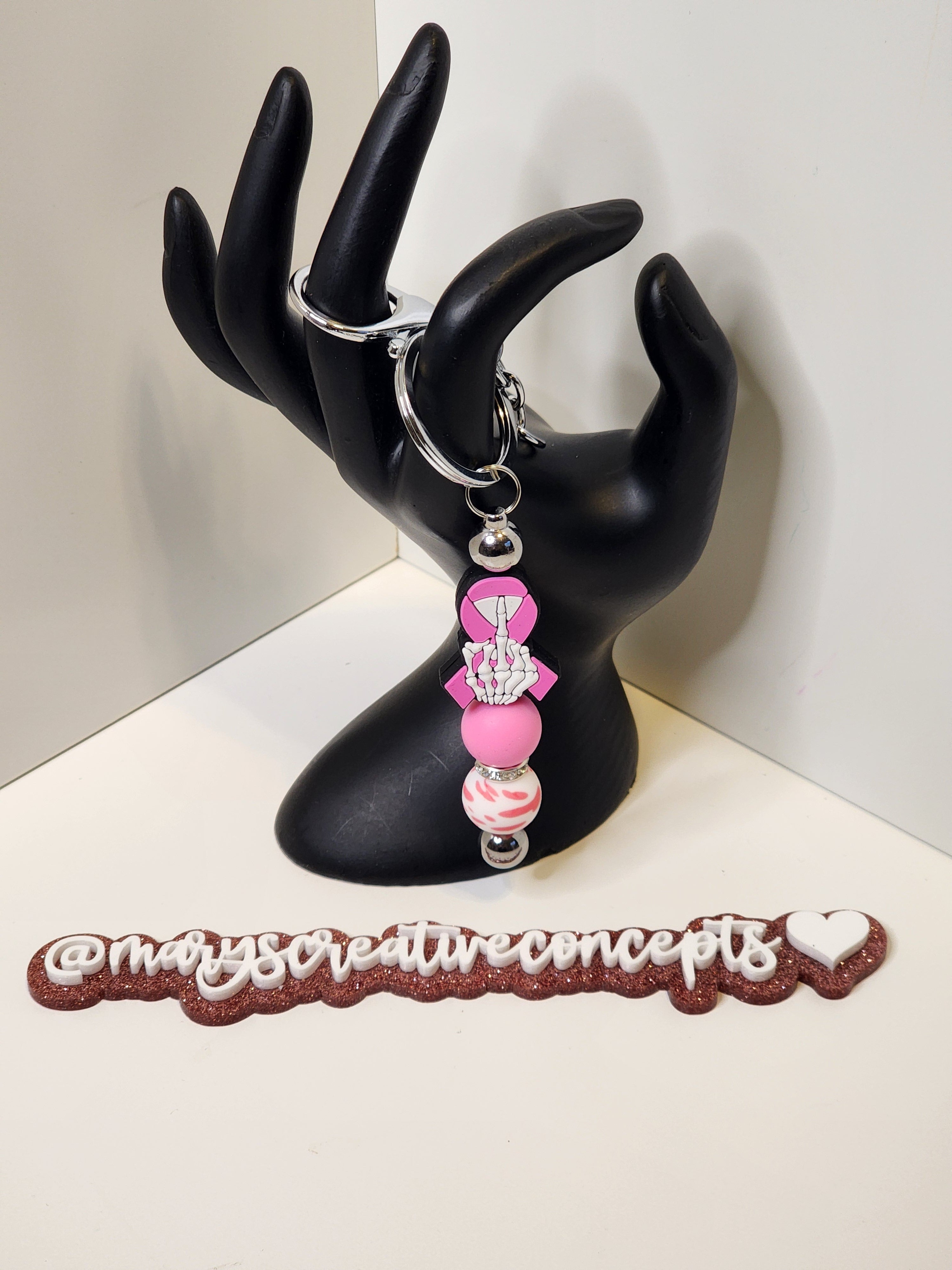 Pink Ribbon w/ middle finger Keychain