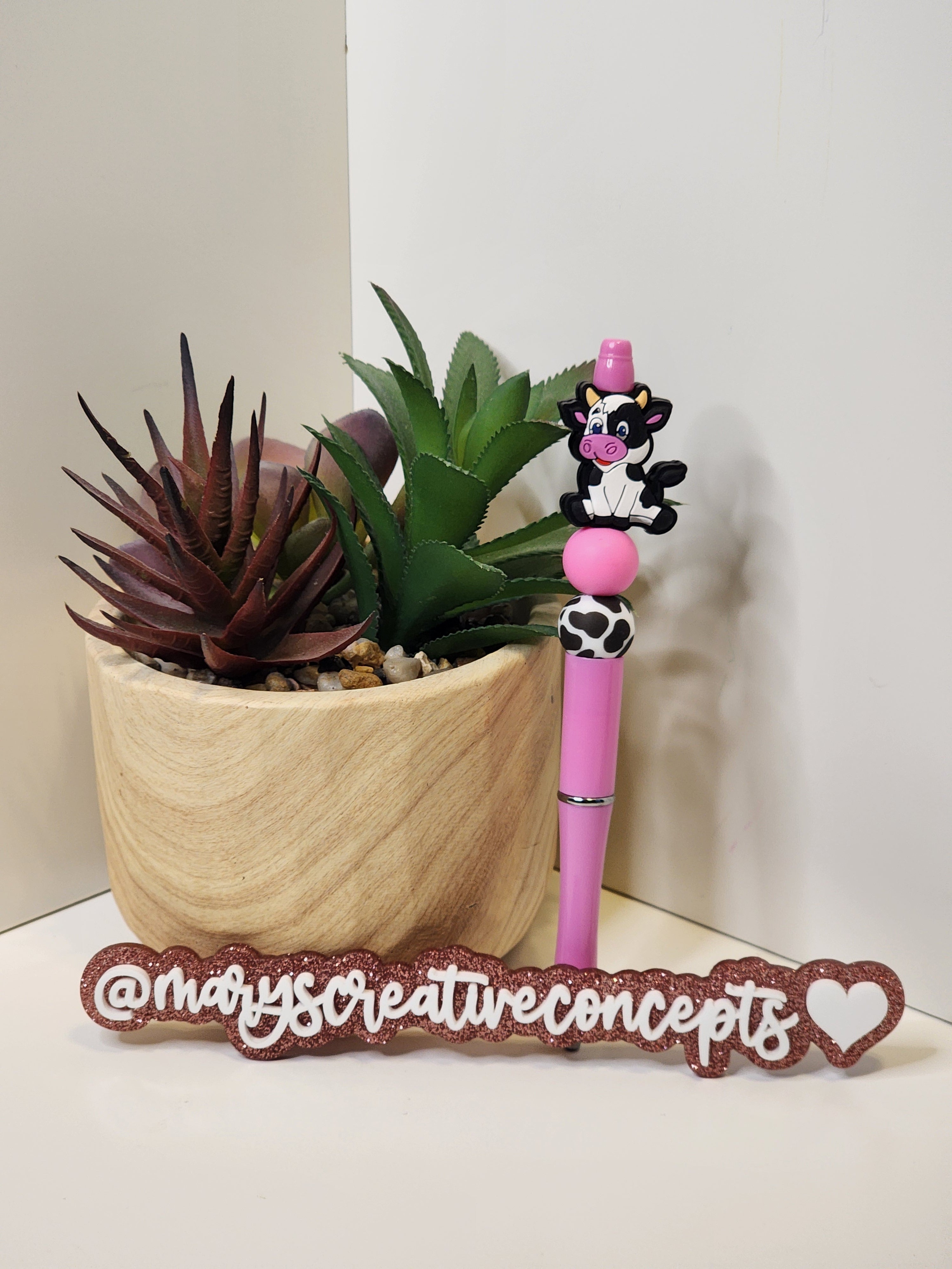 Pink/ Black/White cow Silicone Pen