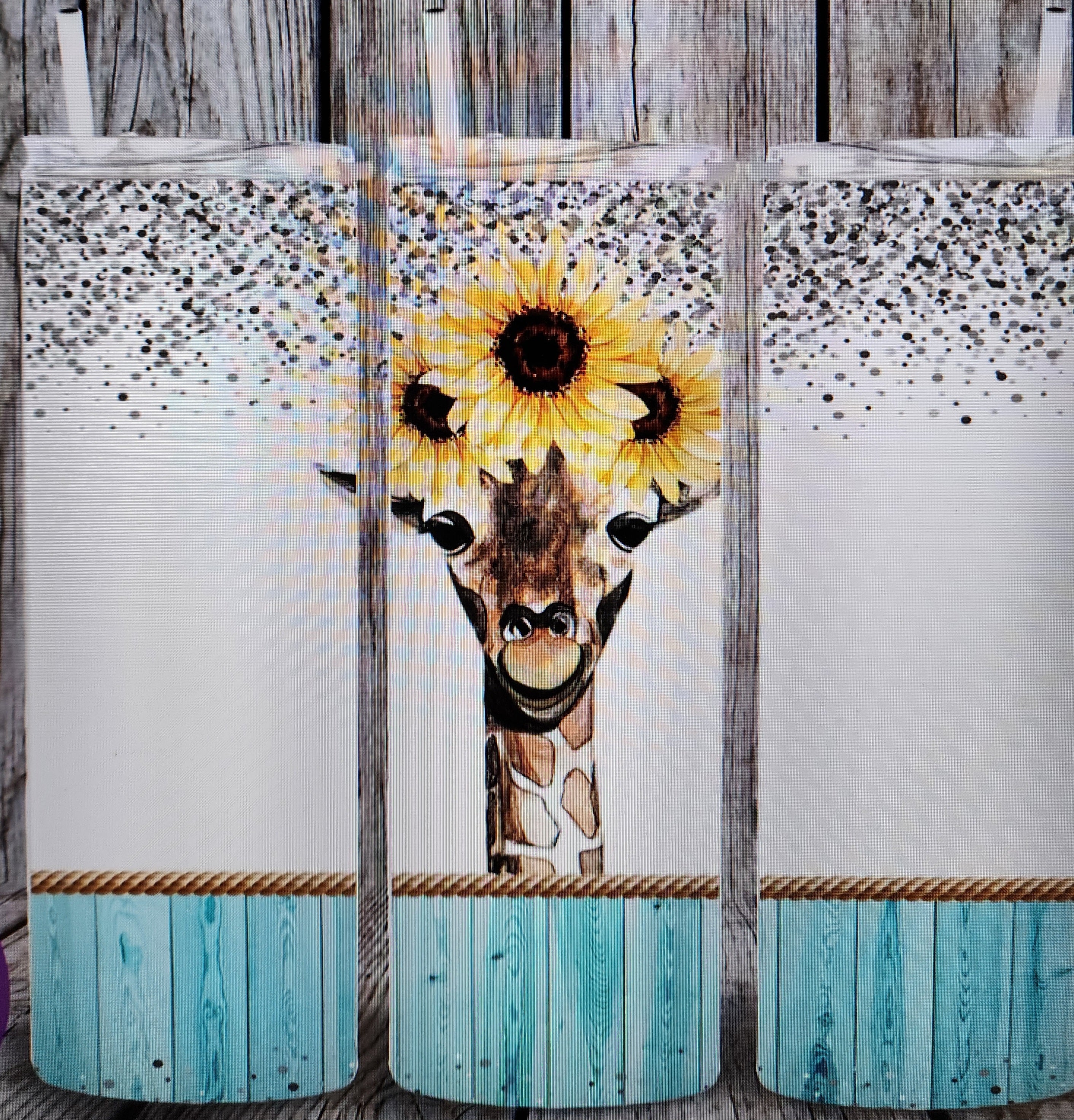 Giraffe with Sunflowers