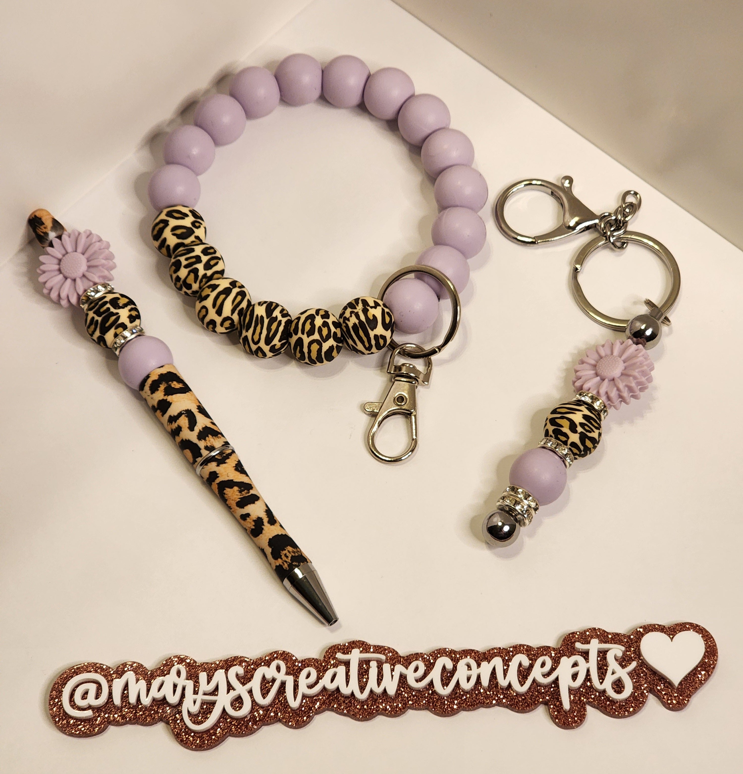 Lilac/Leopard Silicone Wristlet Keychain Set