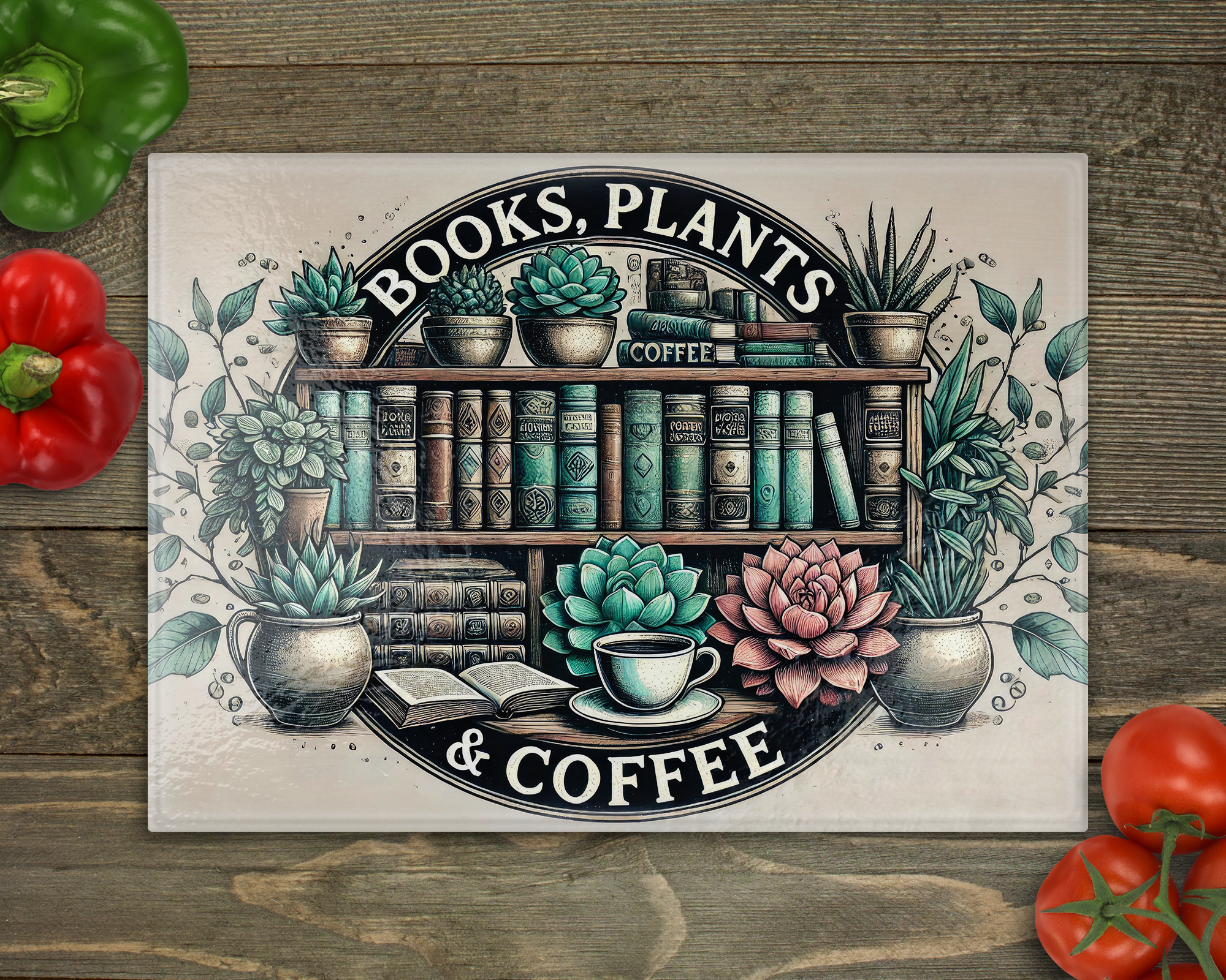 Book Plants & Coffee Cutting Board