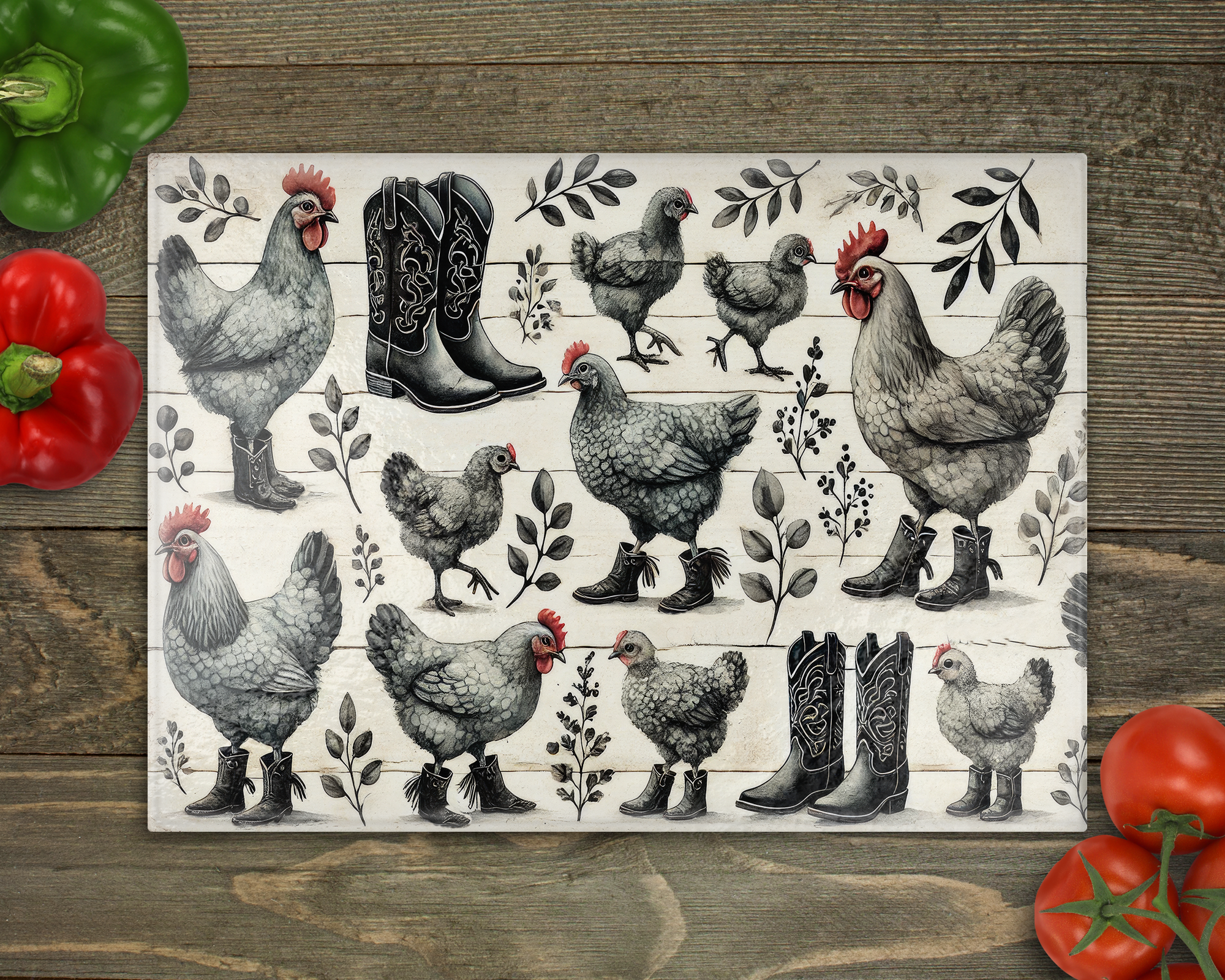 Chickens Boots Cutting Board