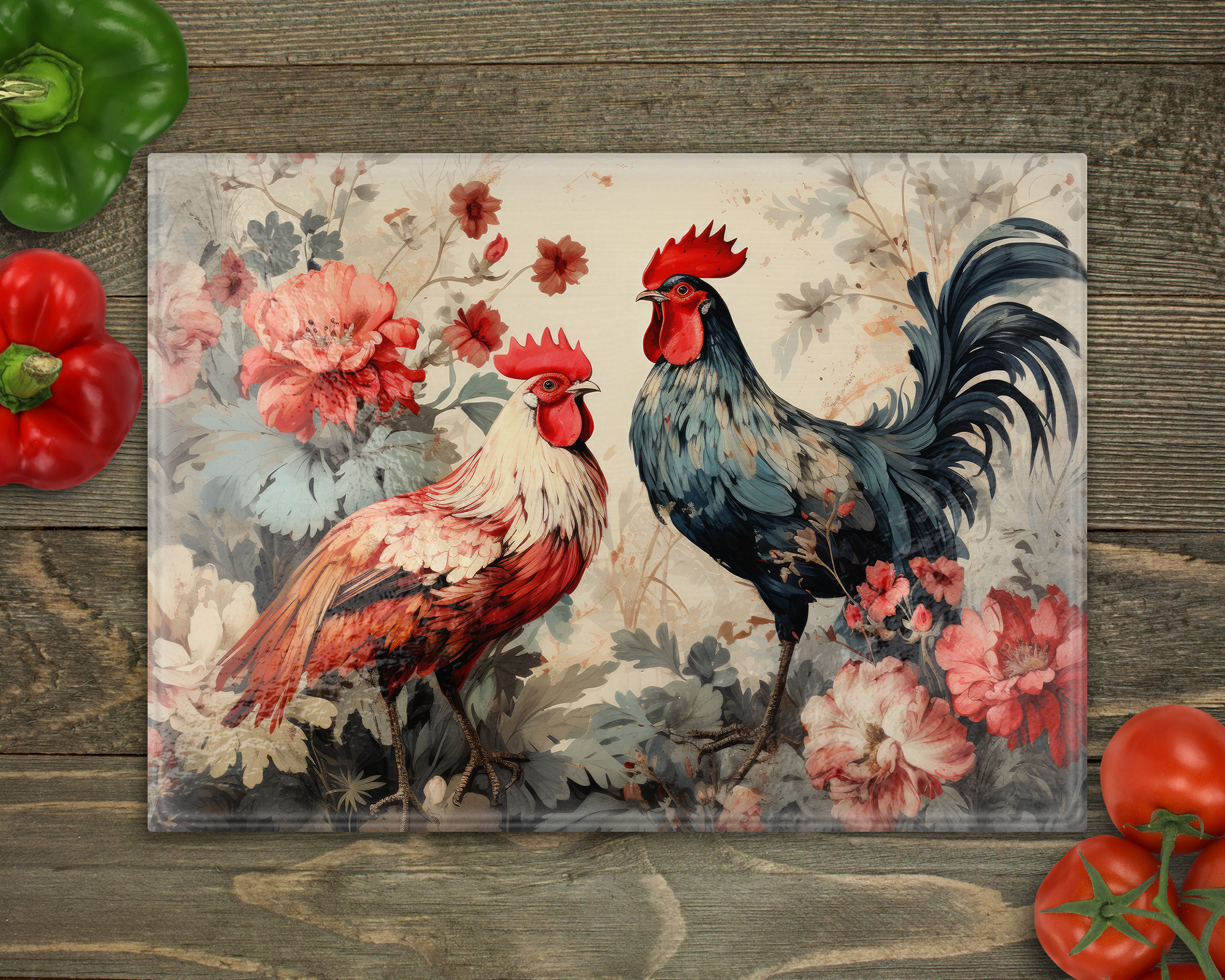 Christmas Roosters Cutting Board