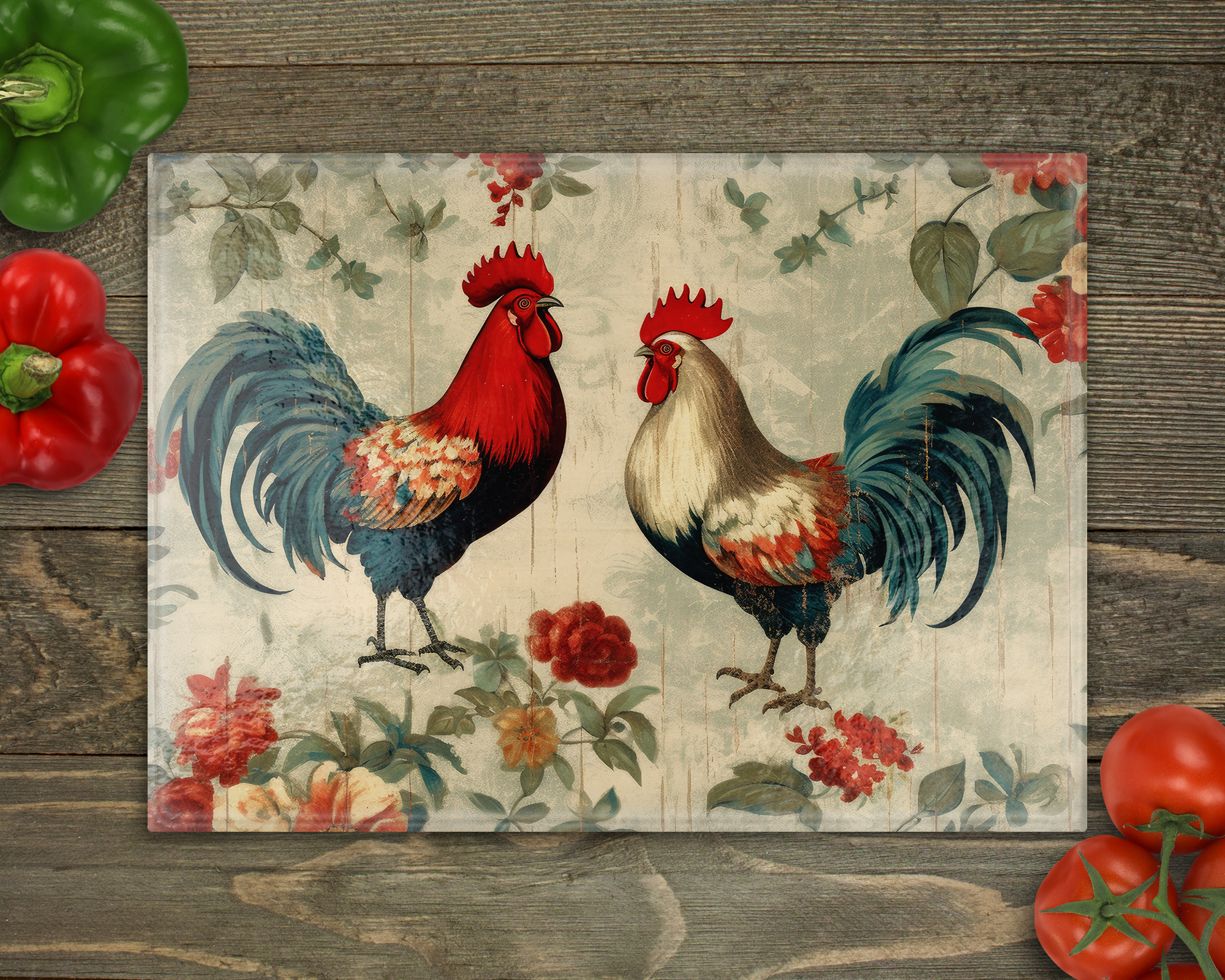 Christmas Roosters Cutting Board