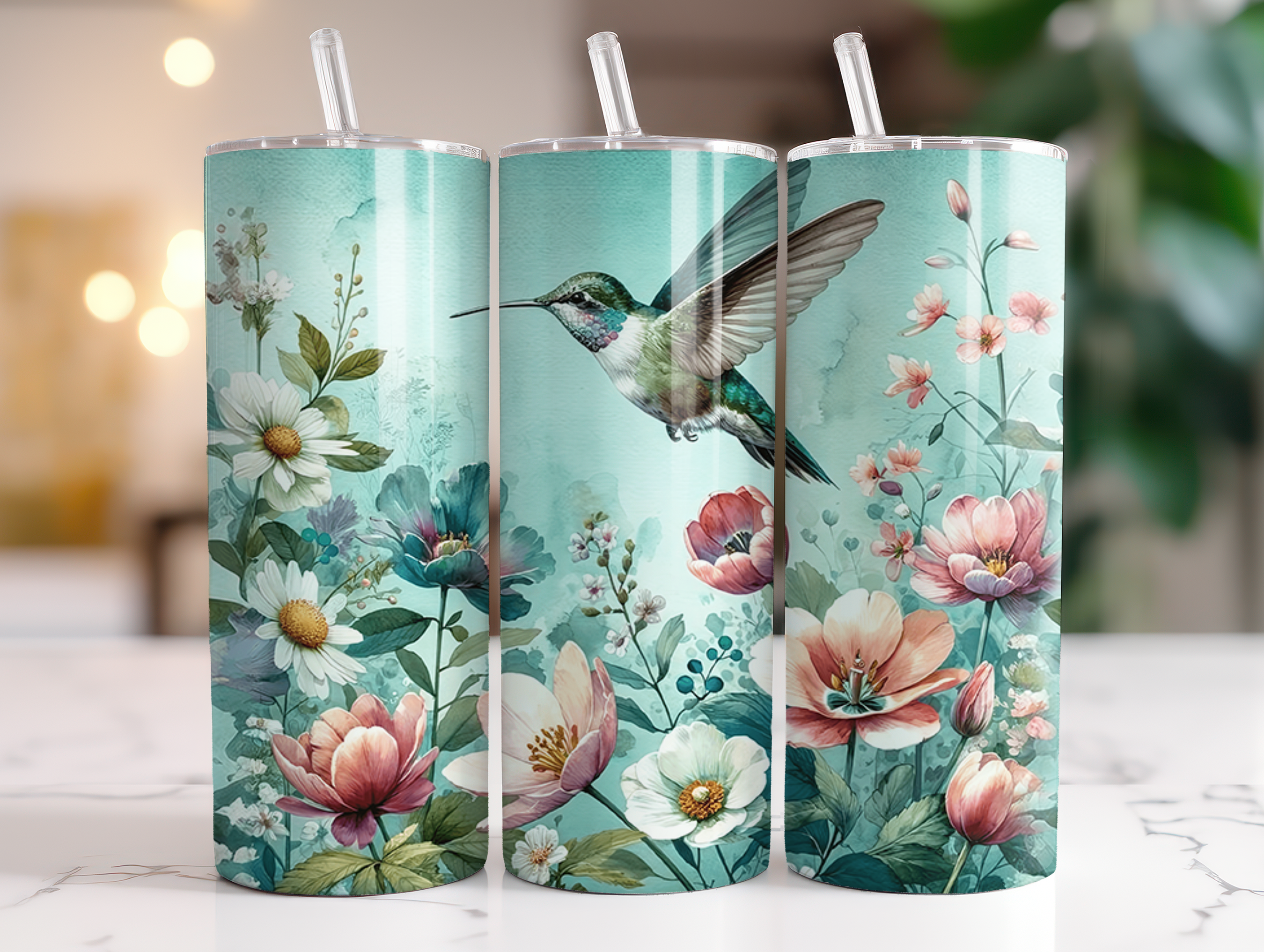 Hummingbird Pastel Flowers