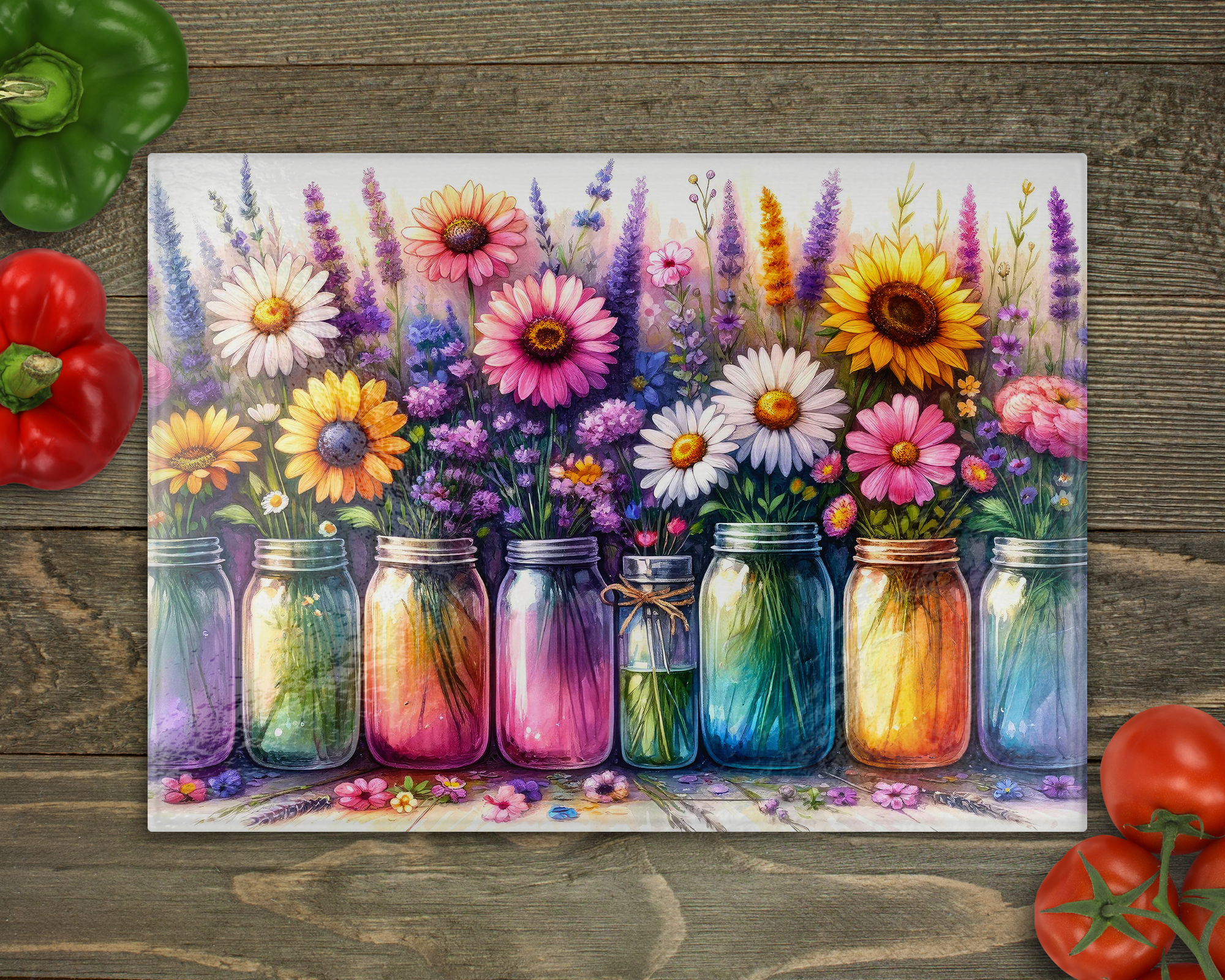 Jars Flowers Cutting Board