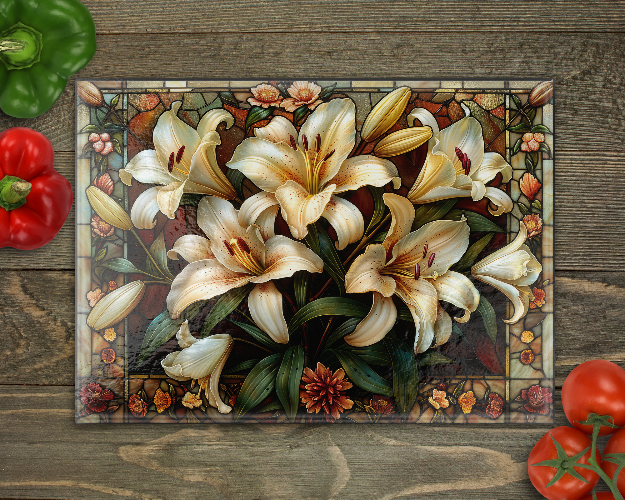 Lillies Stained Glass Cutting Board