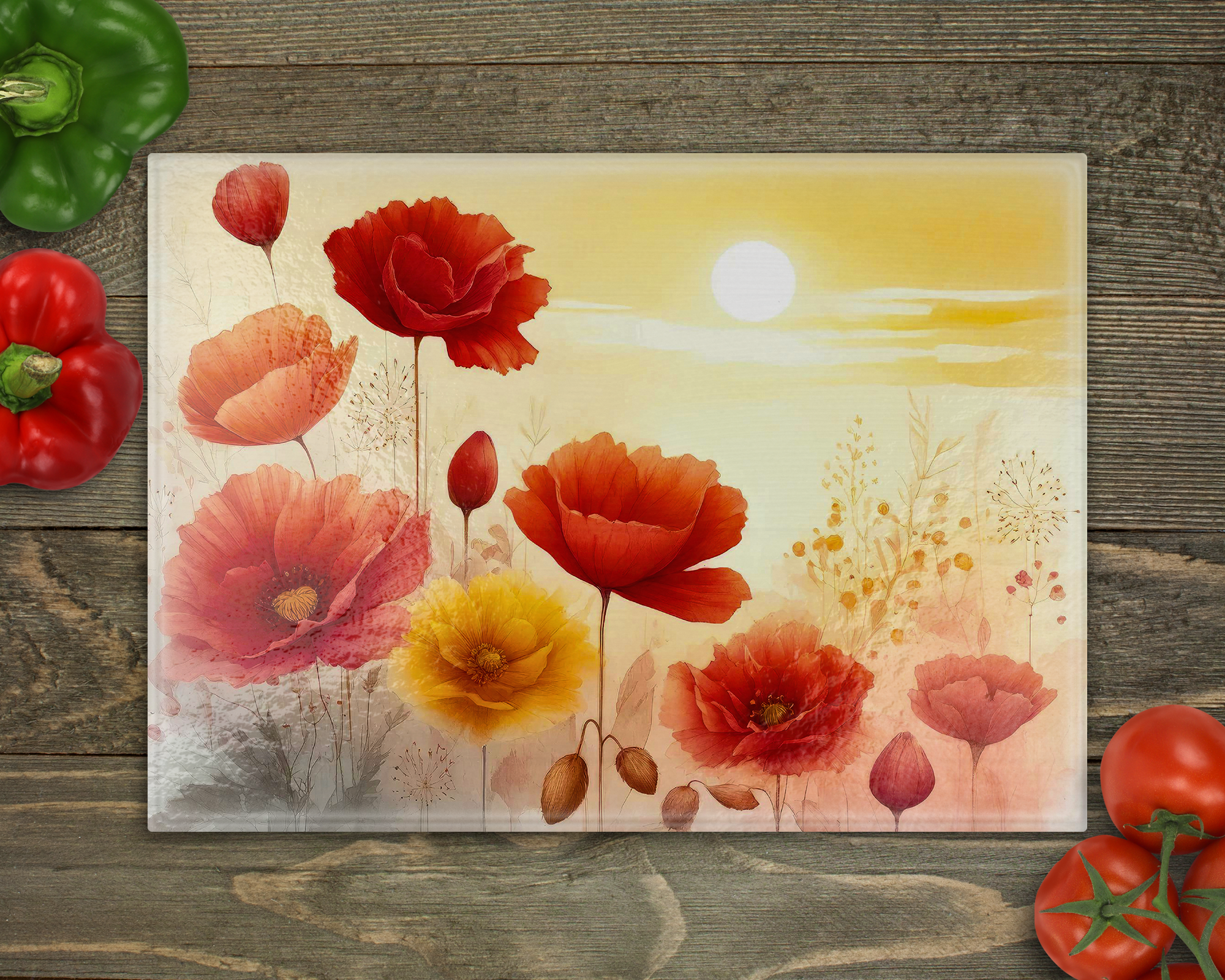 Red Poppies Cutting Board