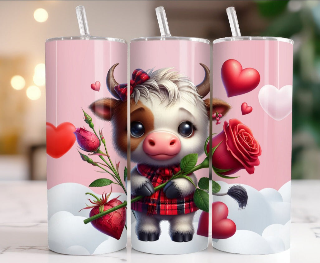 Highland Cow with Rose/hearts