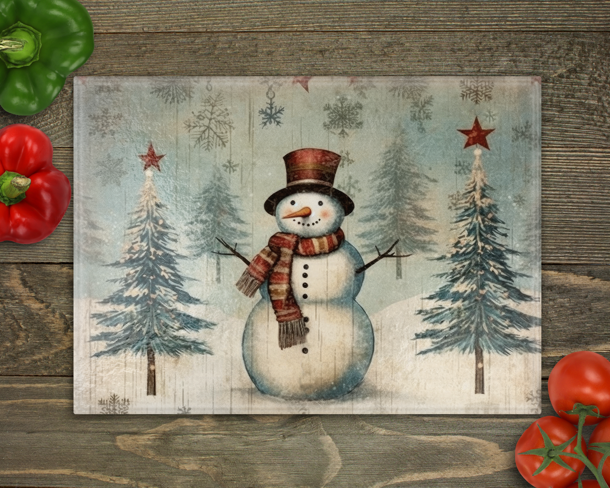 Snowman with trees Cutting Board