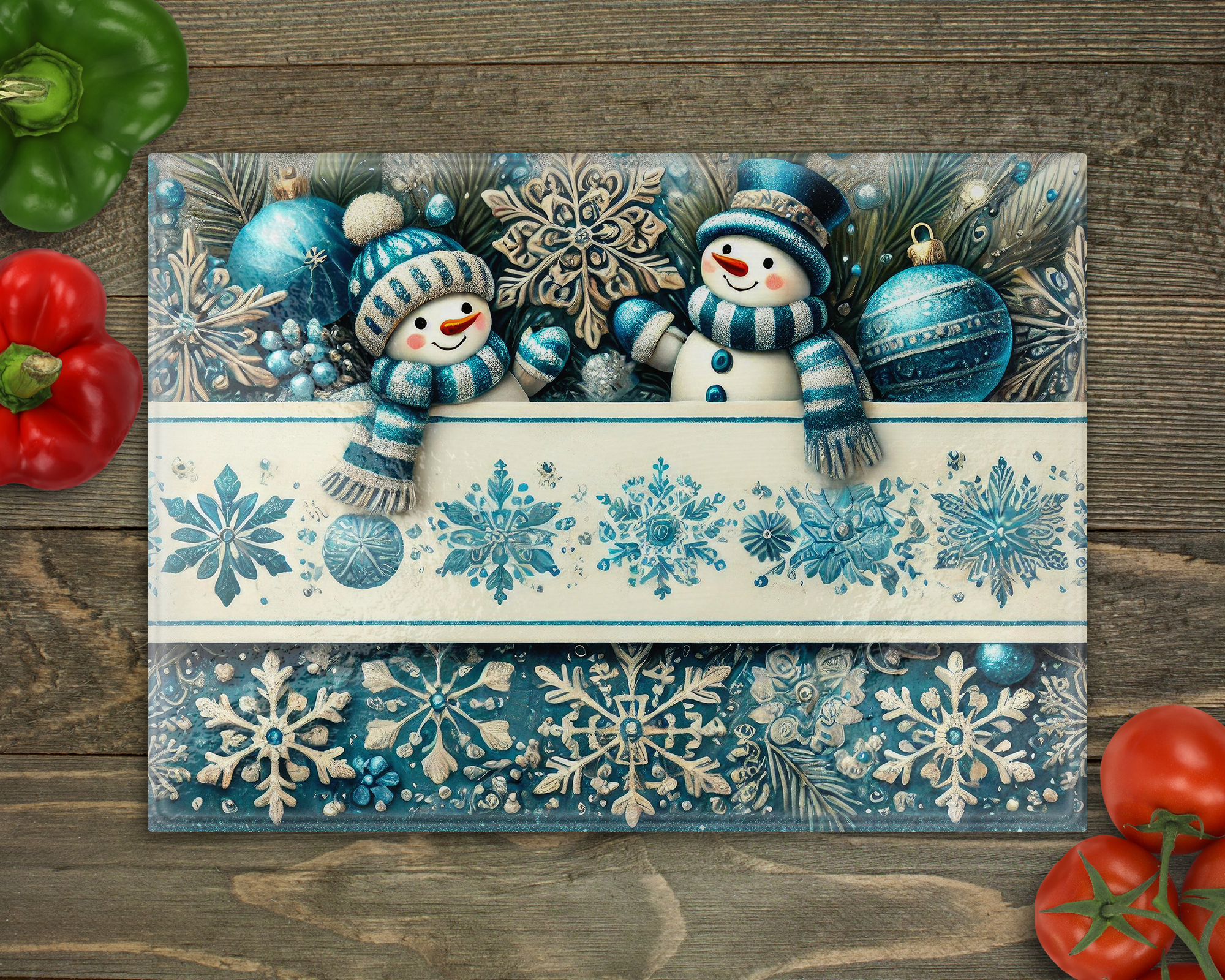 Snowmen Blue Cutting Board