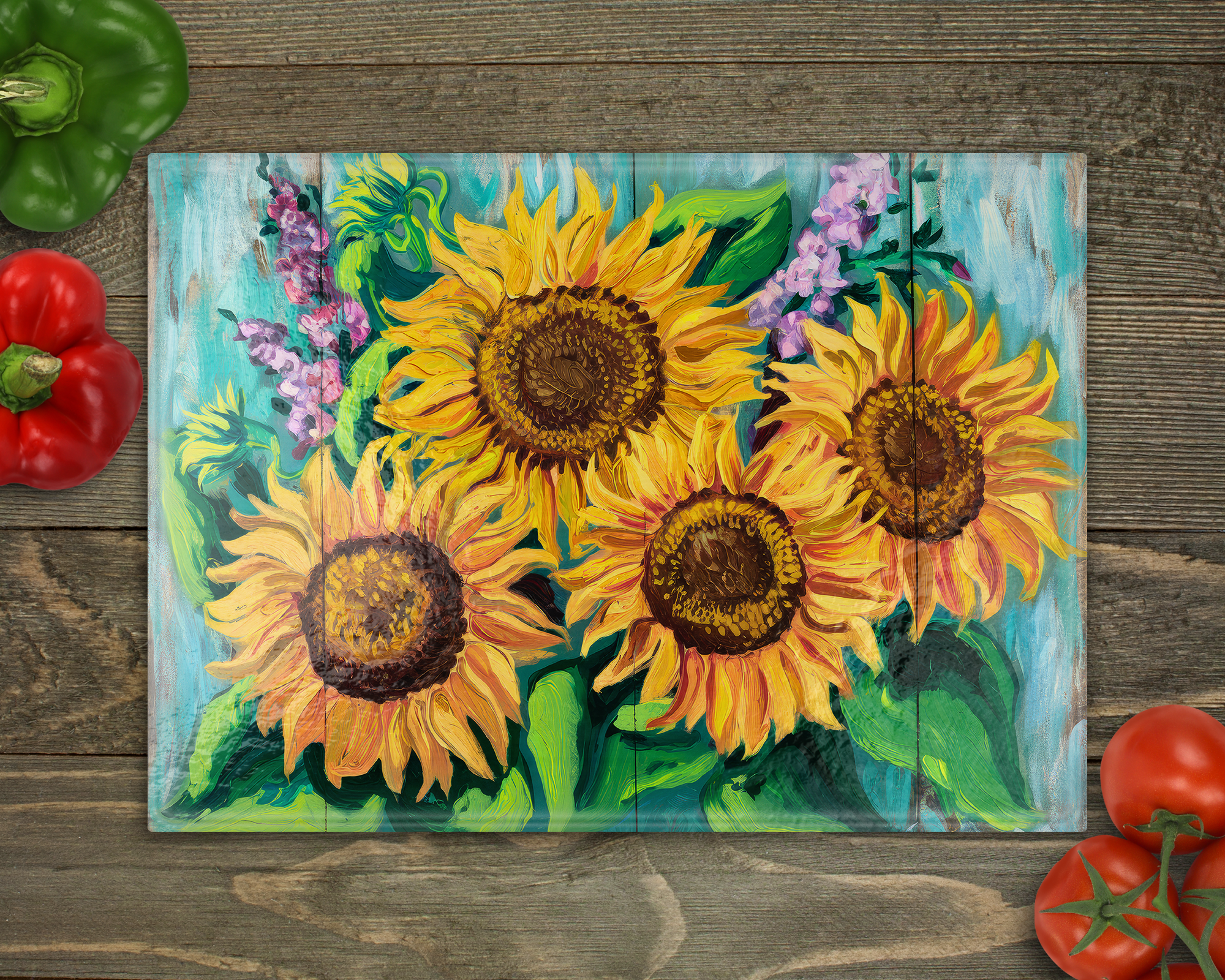 Sunflower Turquoise Cutting Board