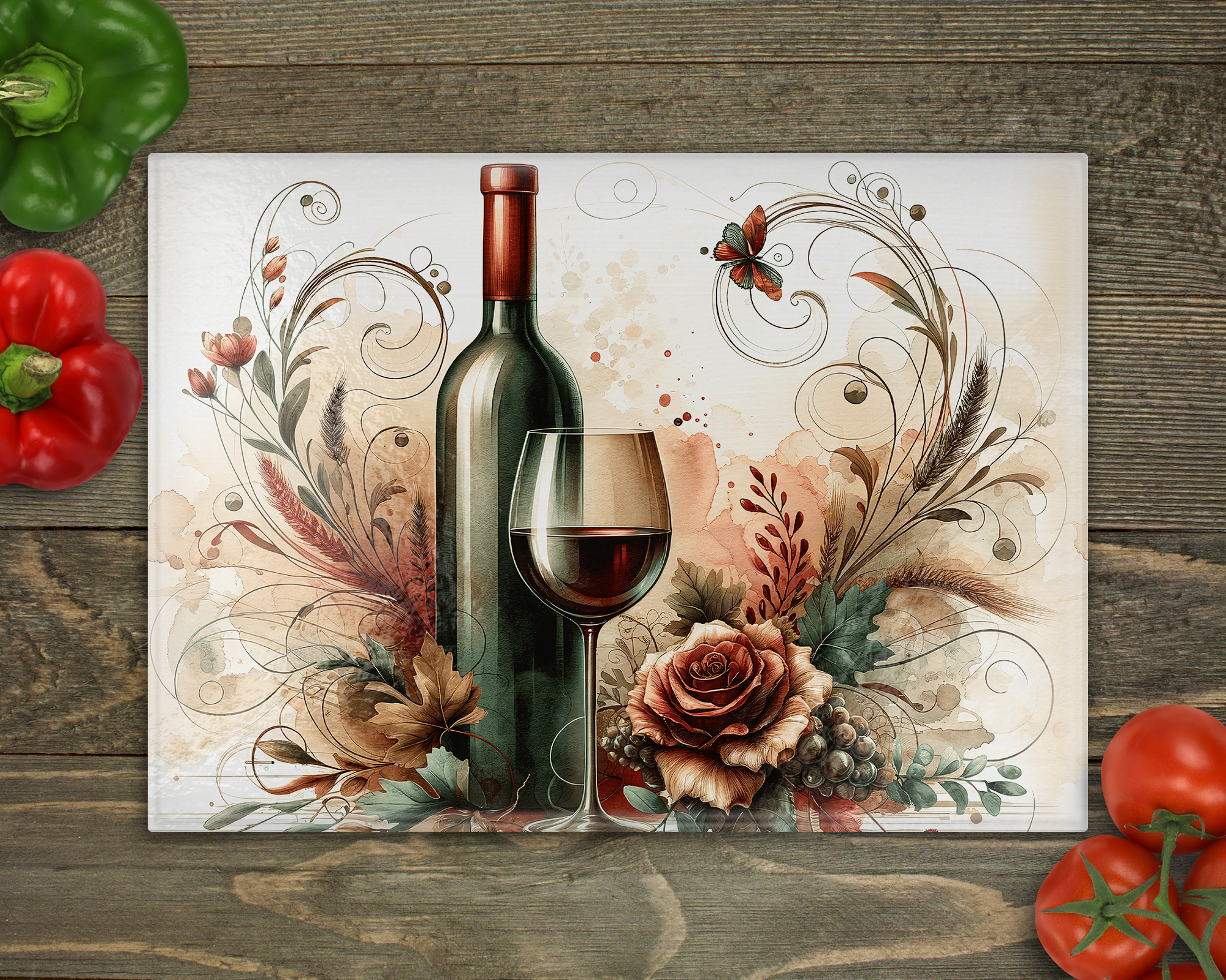 Wine Glass Rose Cutting Board