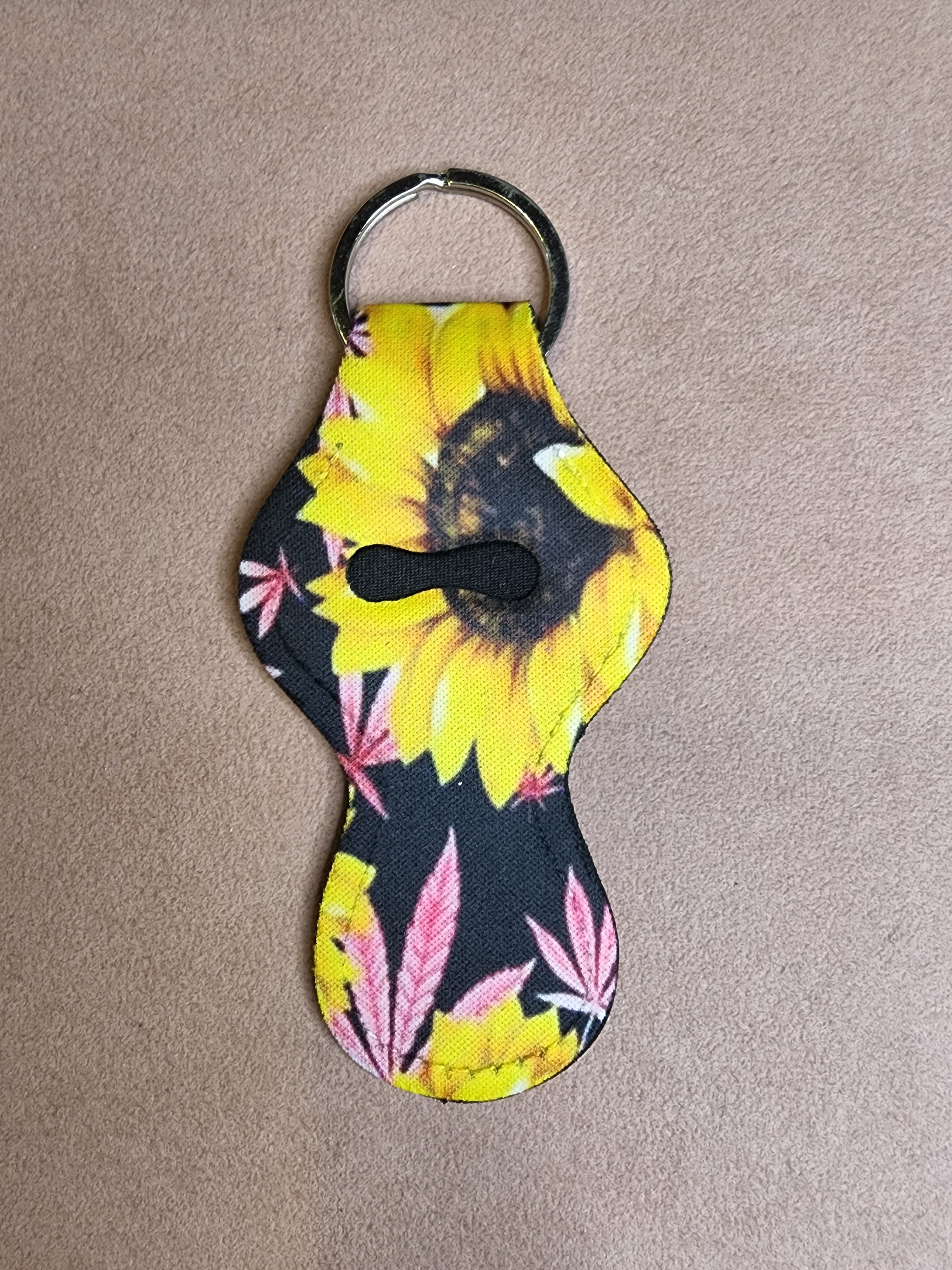 Sunflowers with Marijuana leaves Chapstick Holder Keychain