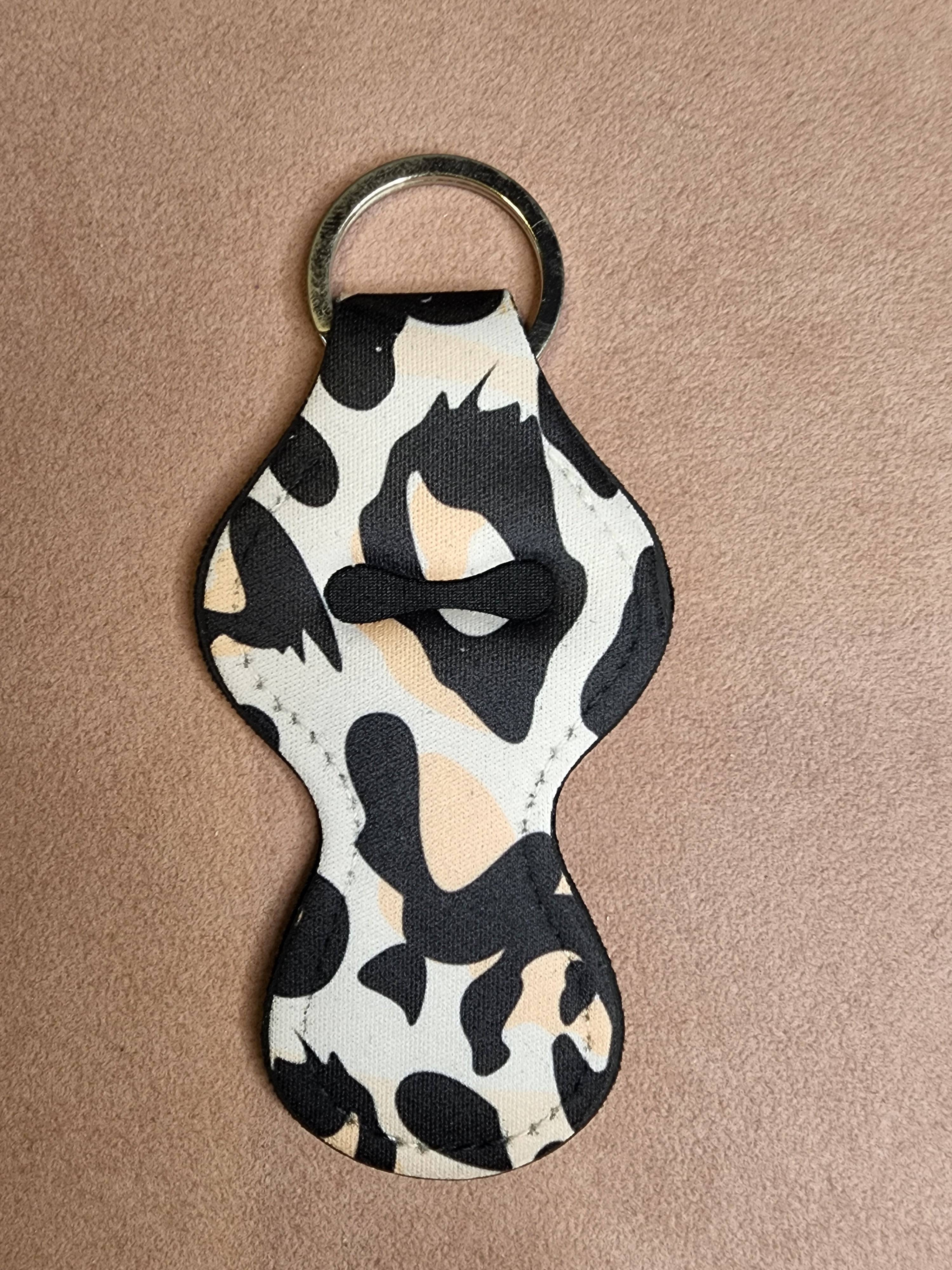 Cow meets Leopard Chapstick Holder Keychain