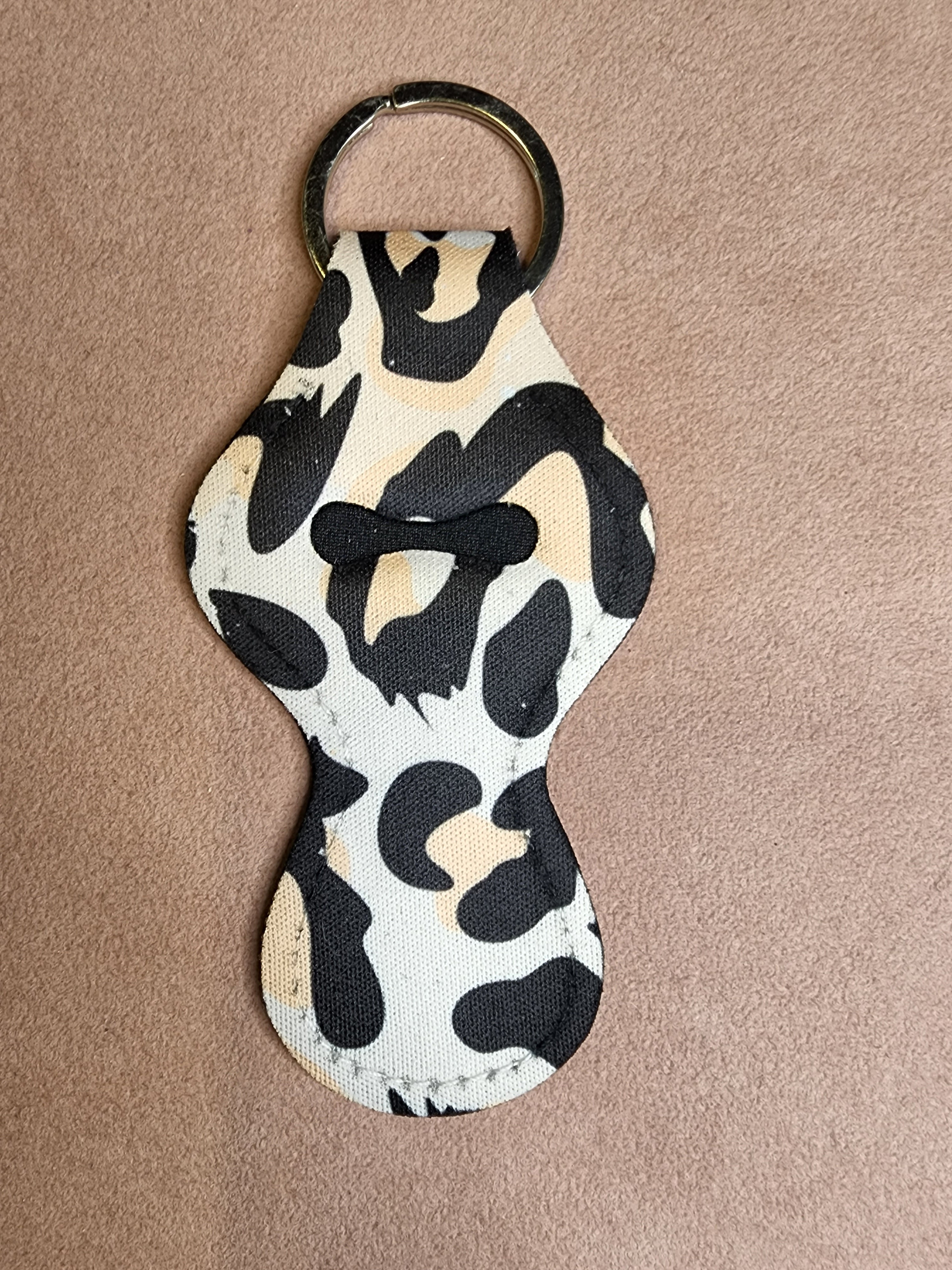 Cow meets Leopard Chapstick Holder Keychain