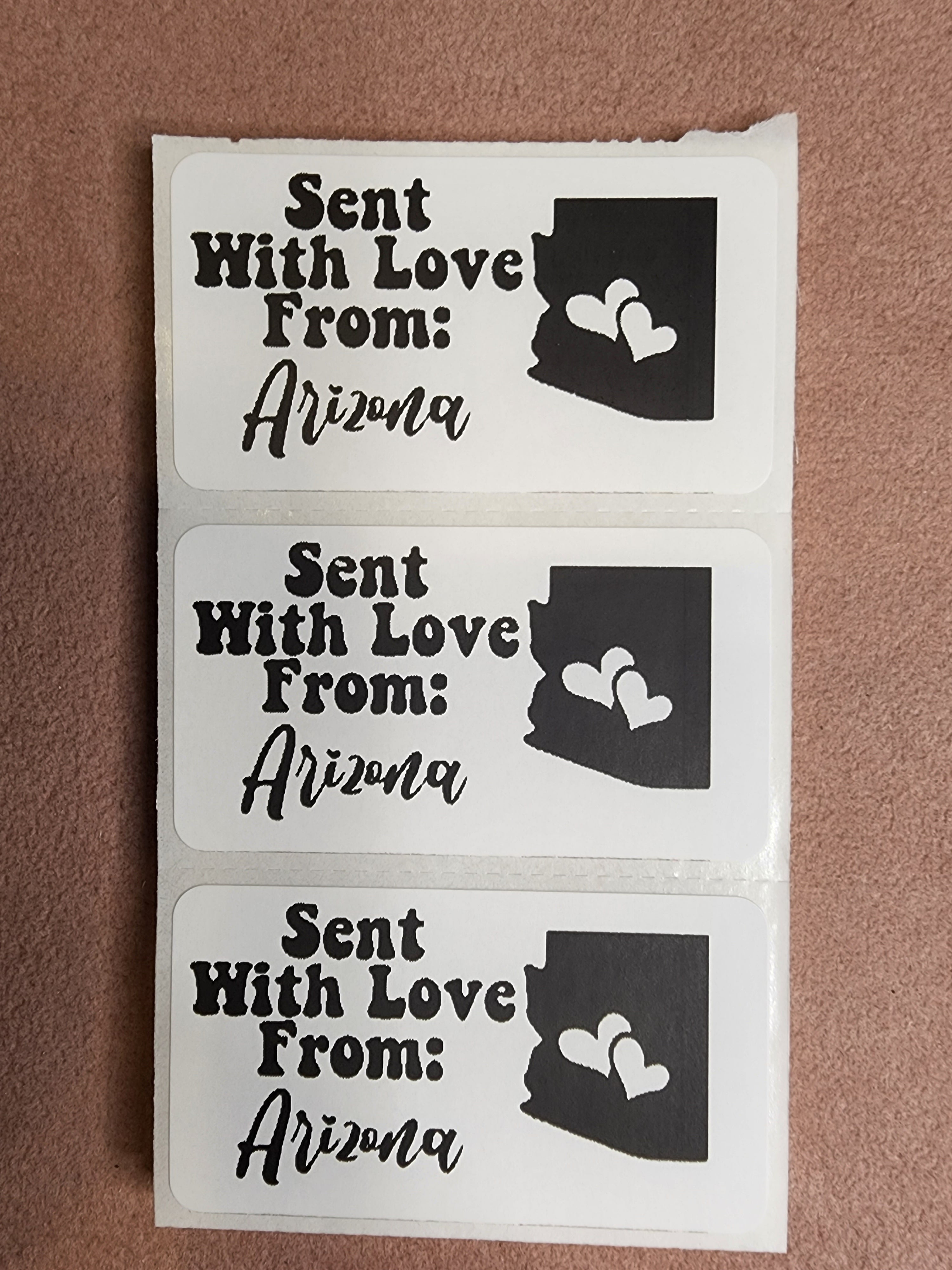 Sent Sticker Sent with Love from AZ: Mail Stickers – Mary's Creative Concepts LLC