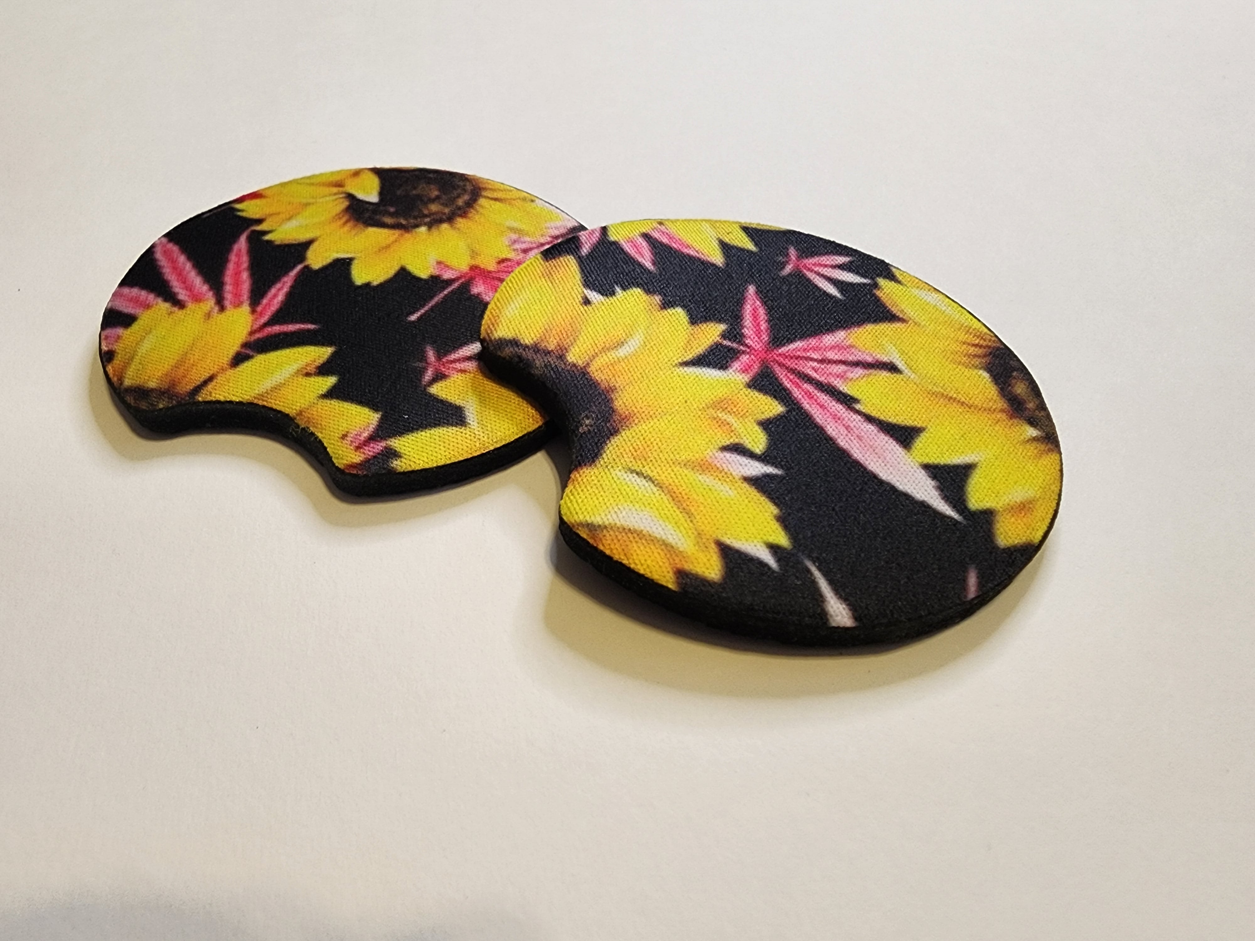 Sunflowers with pink Marjuana leaves Car Coasters