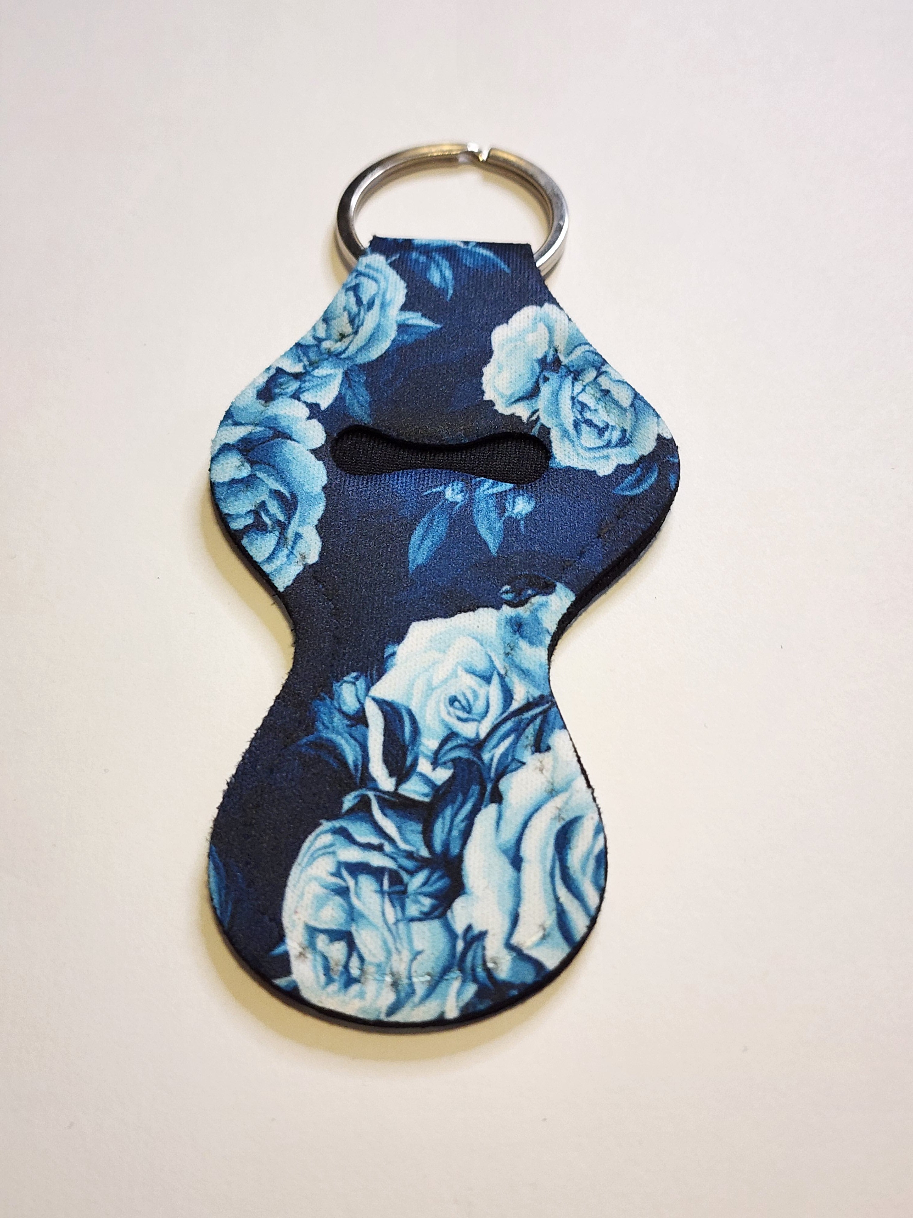 Blue Flowers Chapstick Holder Keychain