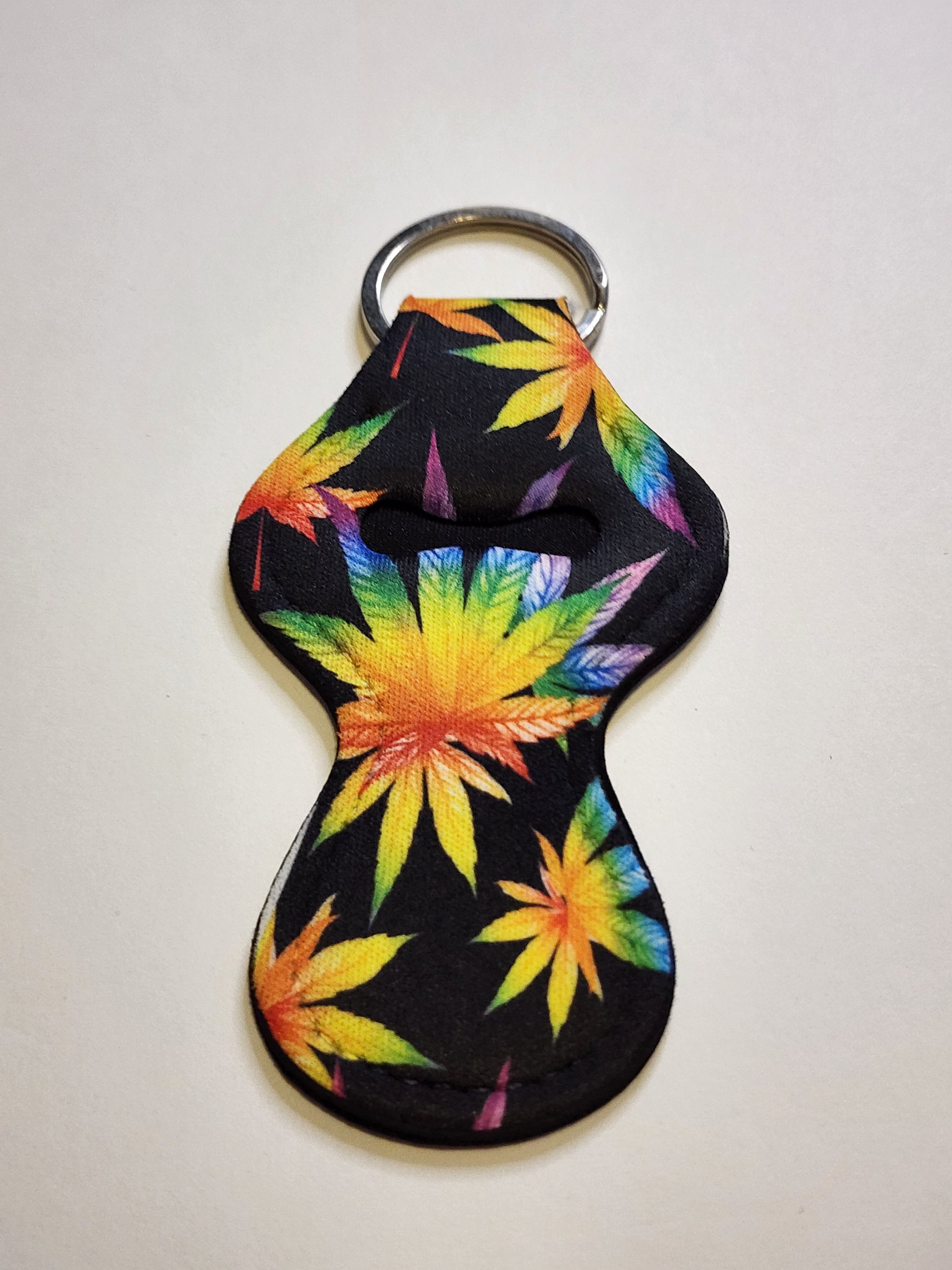 Colorful Marjuana leaves Chapstick Holder Keychain