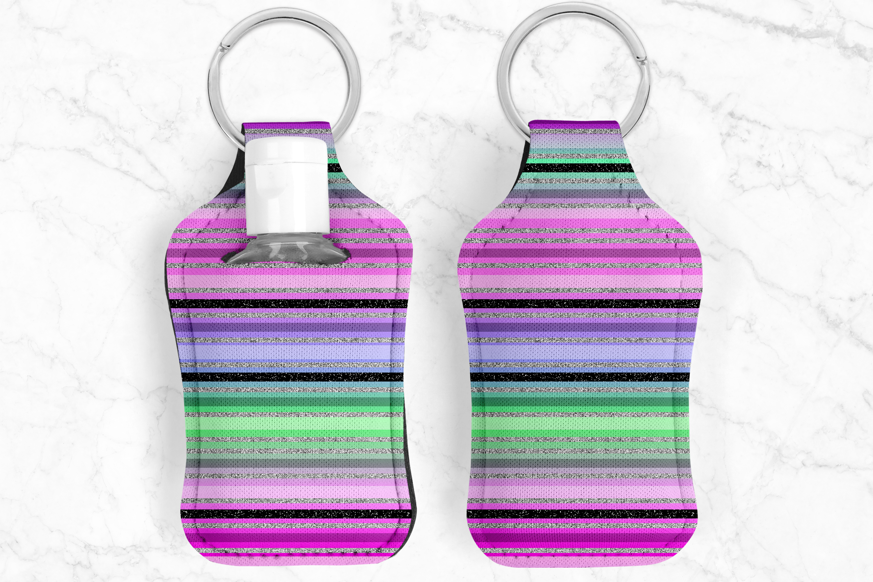 Glitter Stripes Hand Sanitizer Keychain