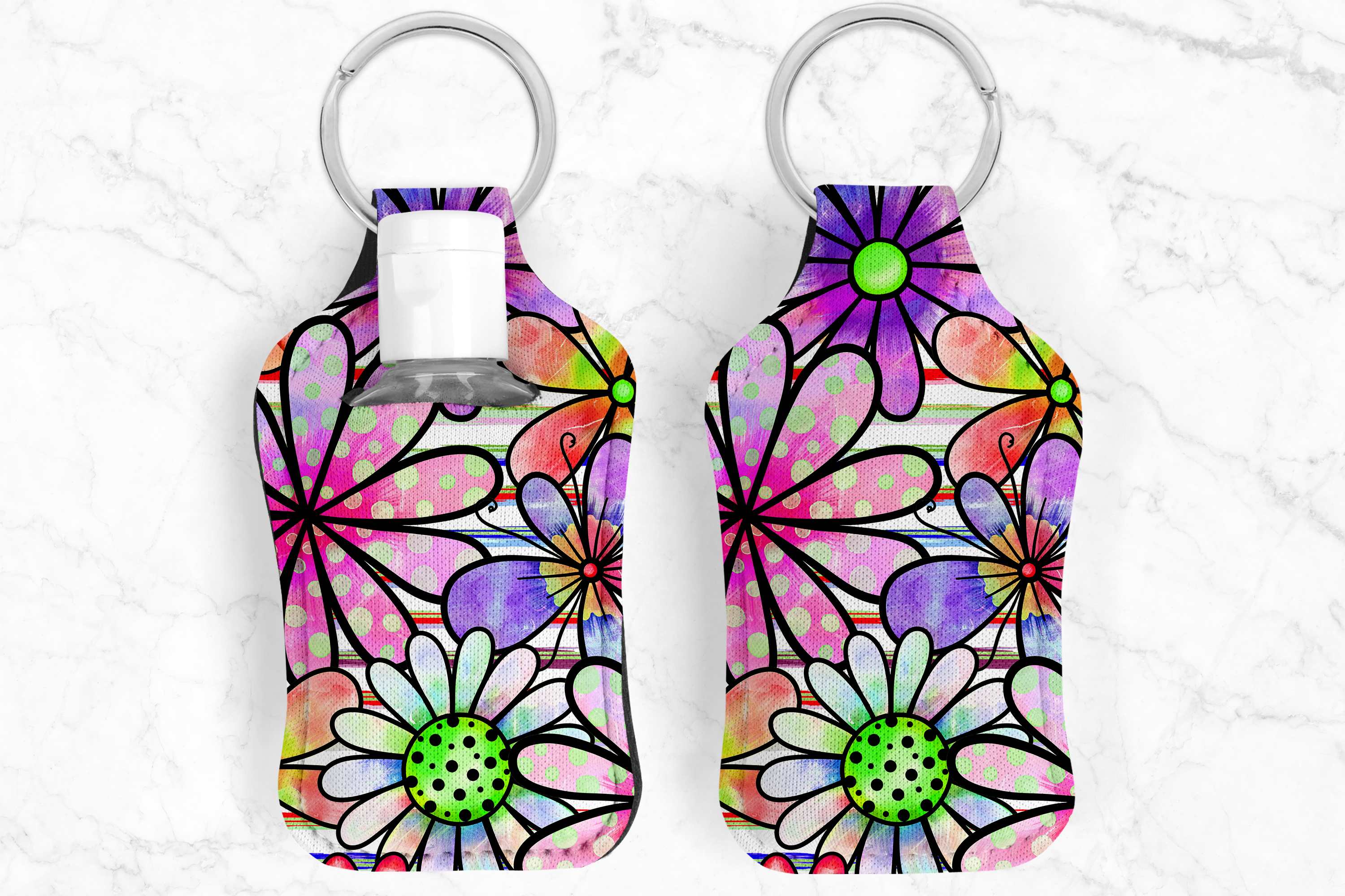 Floral Bright Hand Sanitizer Keychain