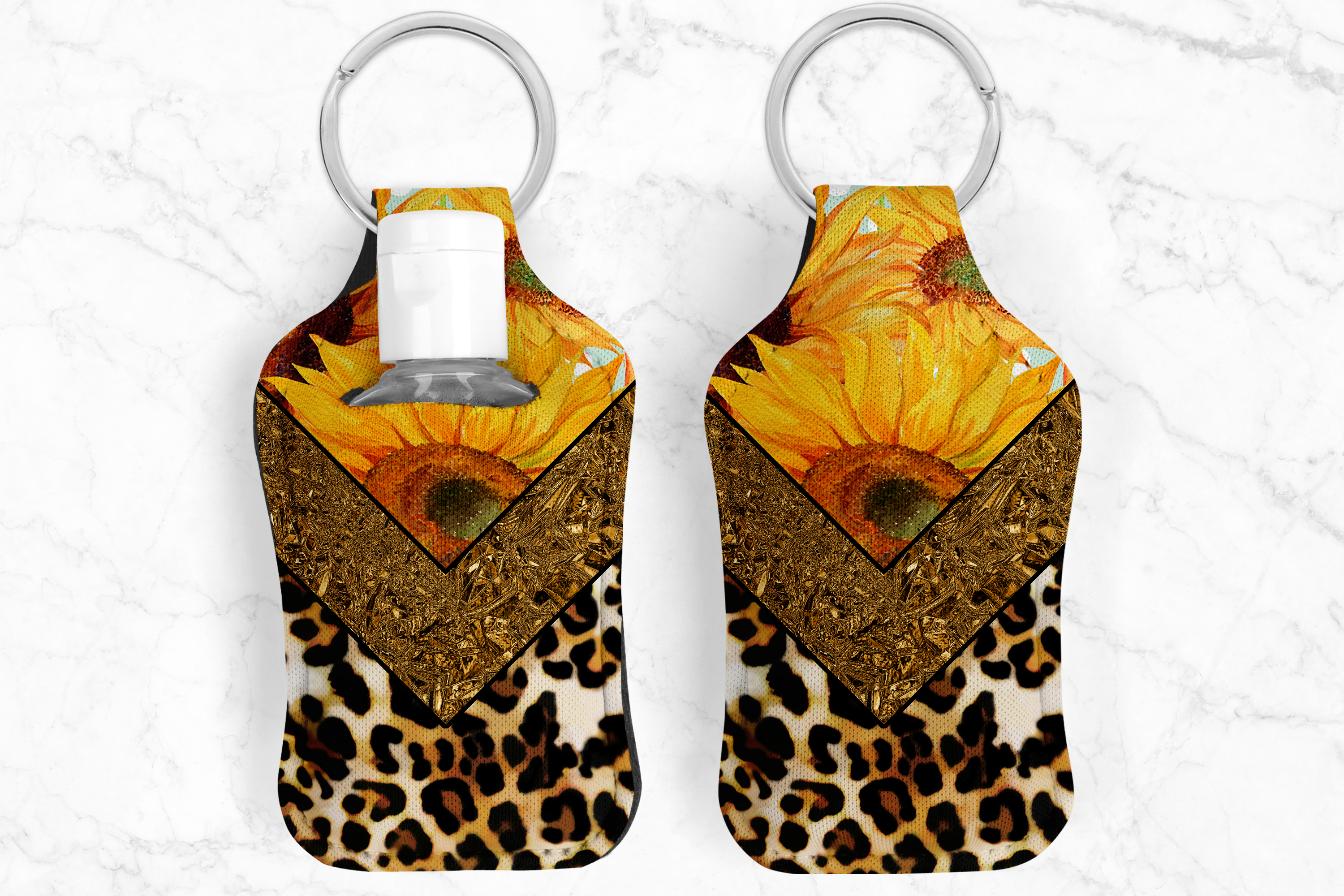 Leopard Sunflower Hand Sanitizer Keychain