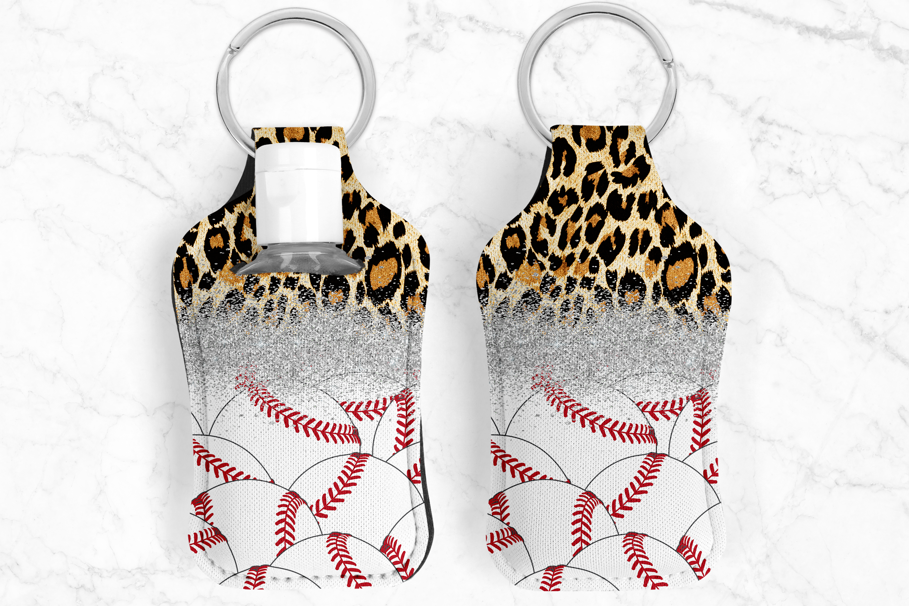 Leopard Baseball Hand Sanitizer Keychain