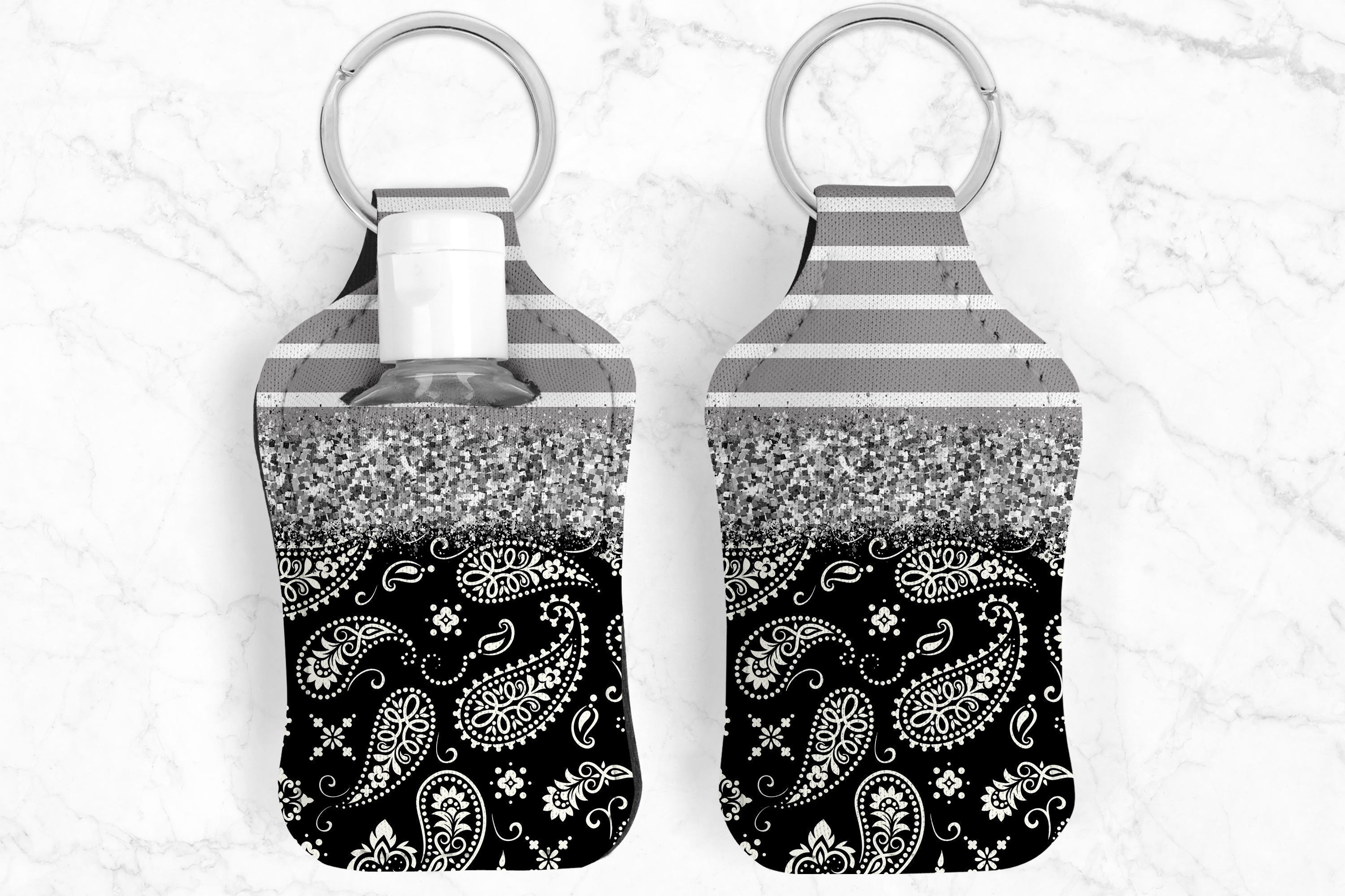 Black Paisley Hand Sanitizer Keychain