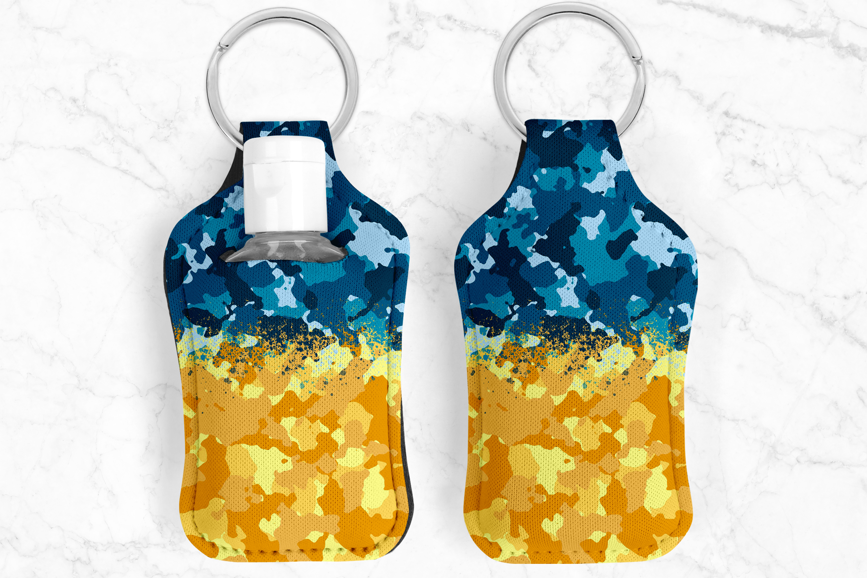 Camo Blue Yellow Hand Sanitizer Keychain