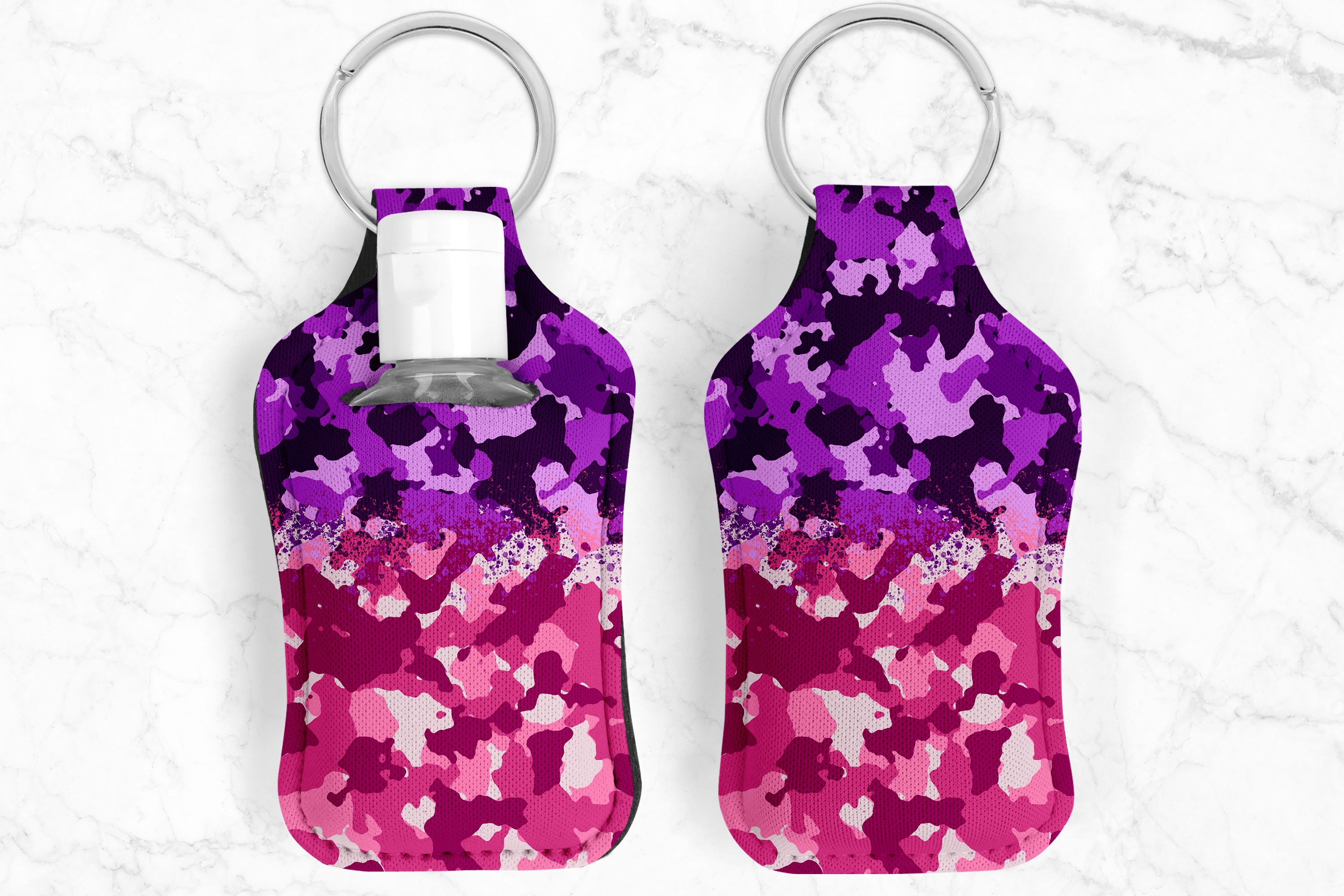 Camo Pink Purple Hand Sanitizer Keychain