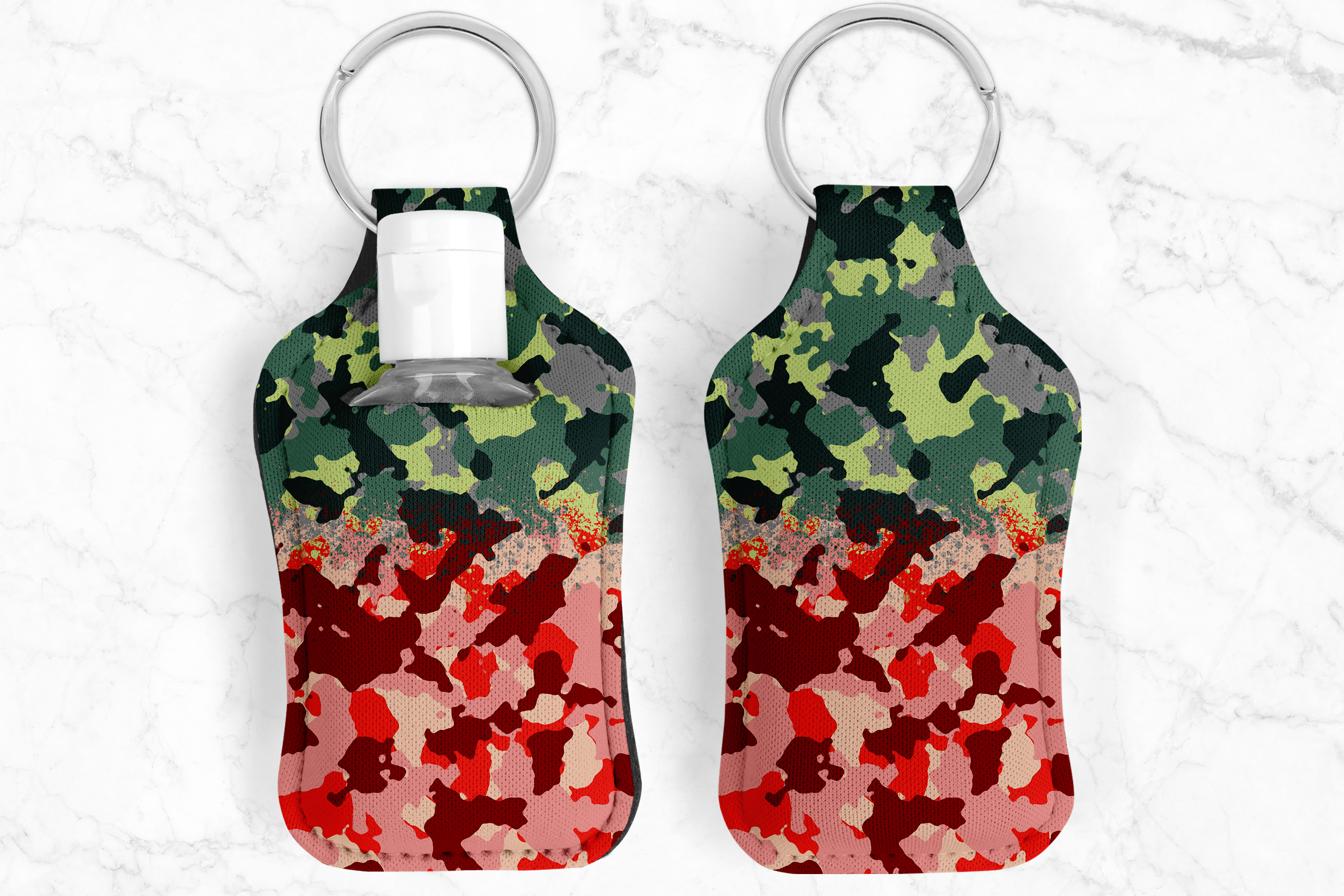 Camo Red Green Hand Sanitizer Keychain