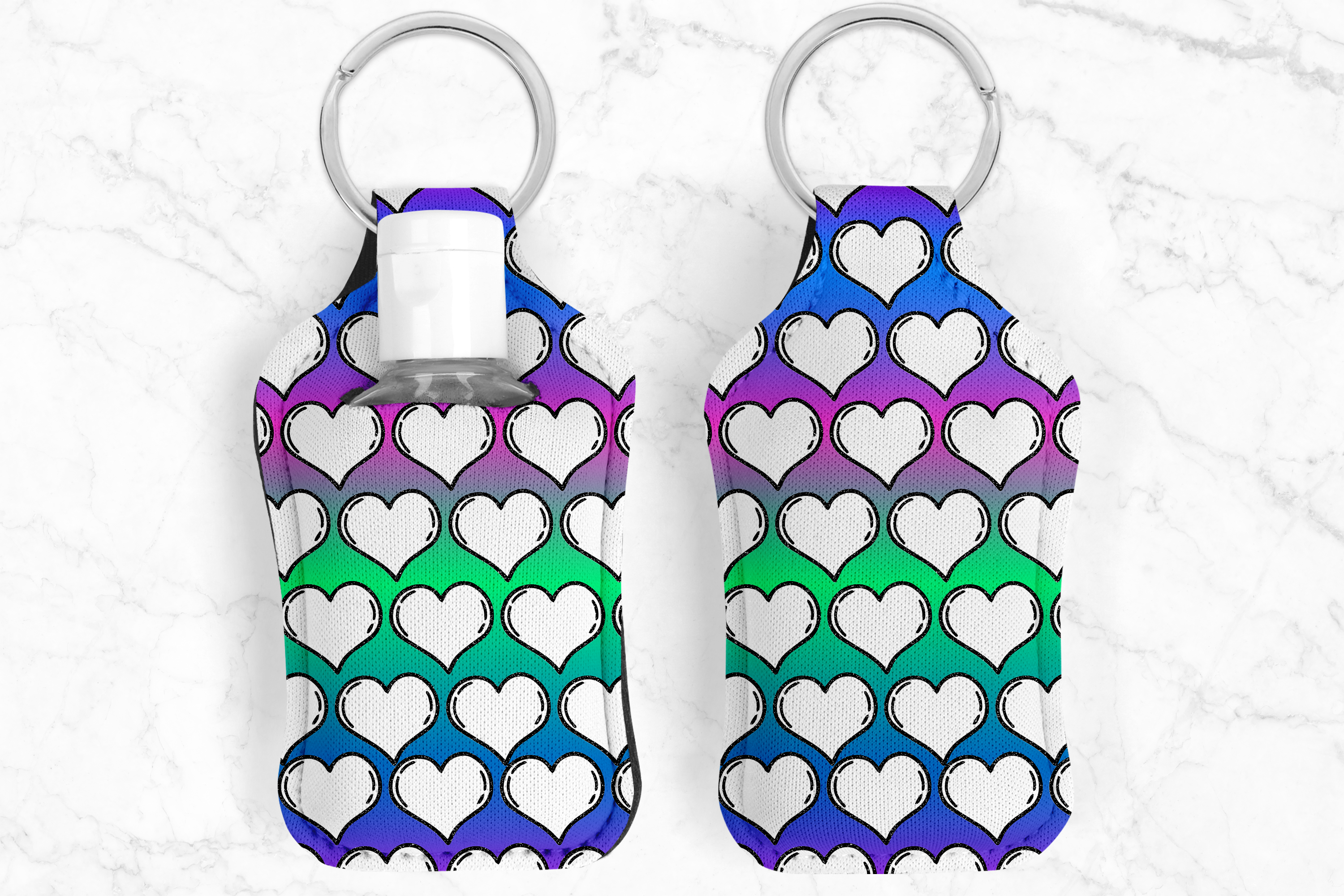 Hearts White Hand Sanitizer Keychain