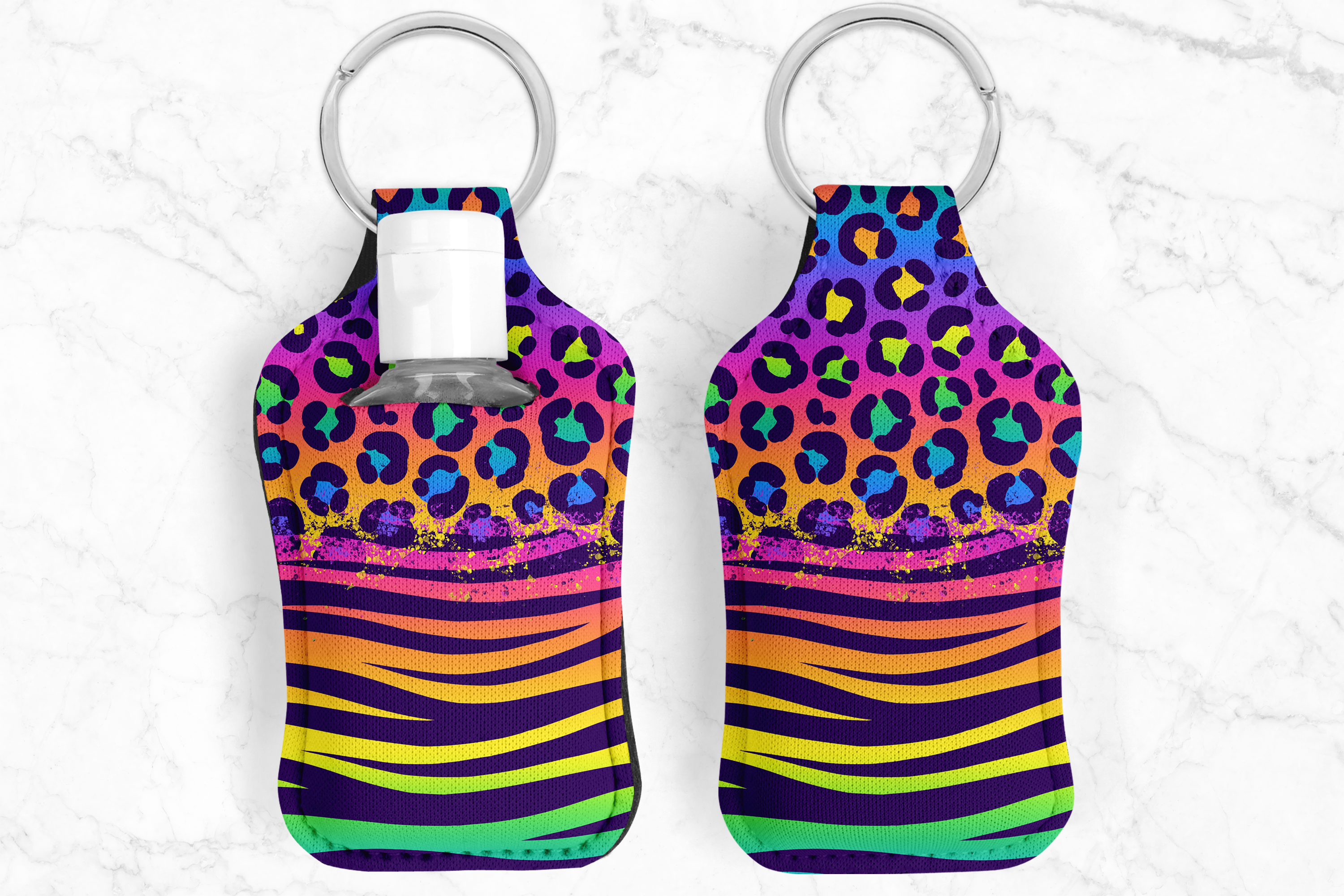 Mix Leopard Zebra Hand Sanitizer Keychain