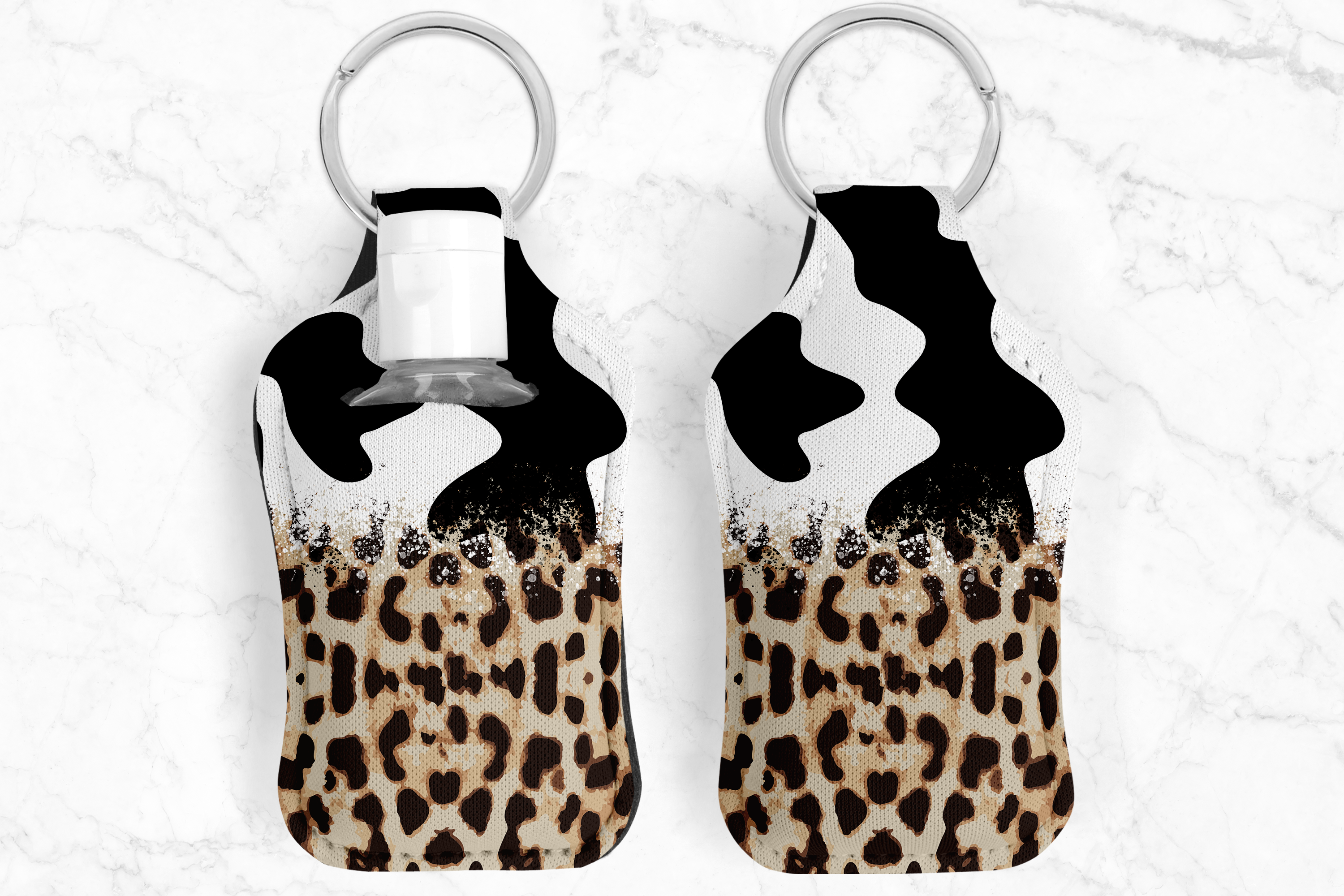 Mix Leopard Cowhide Hand Sanitizer Keychain