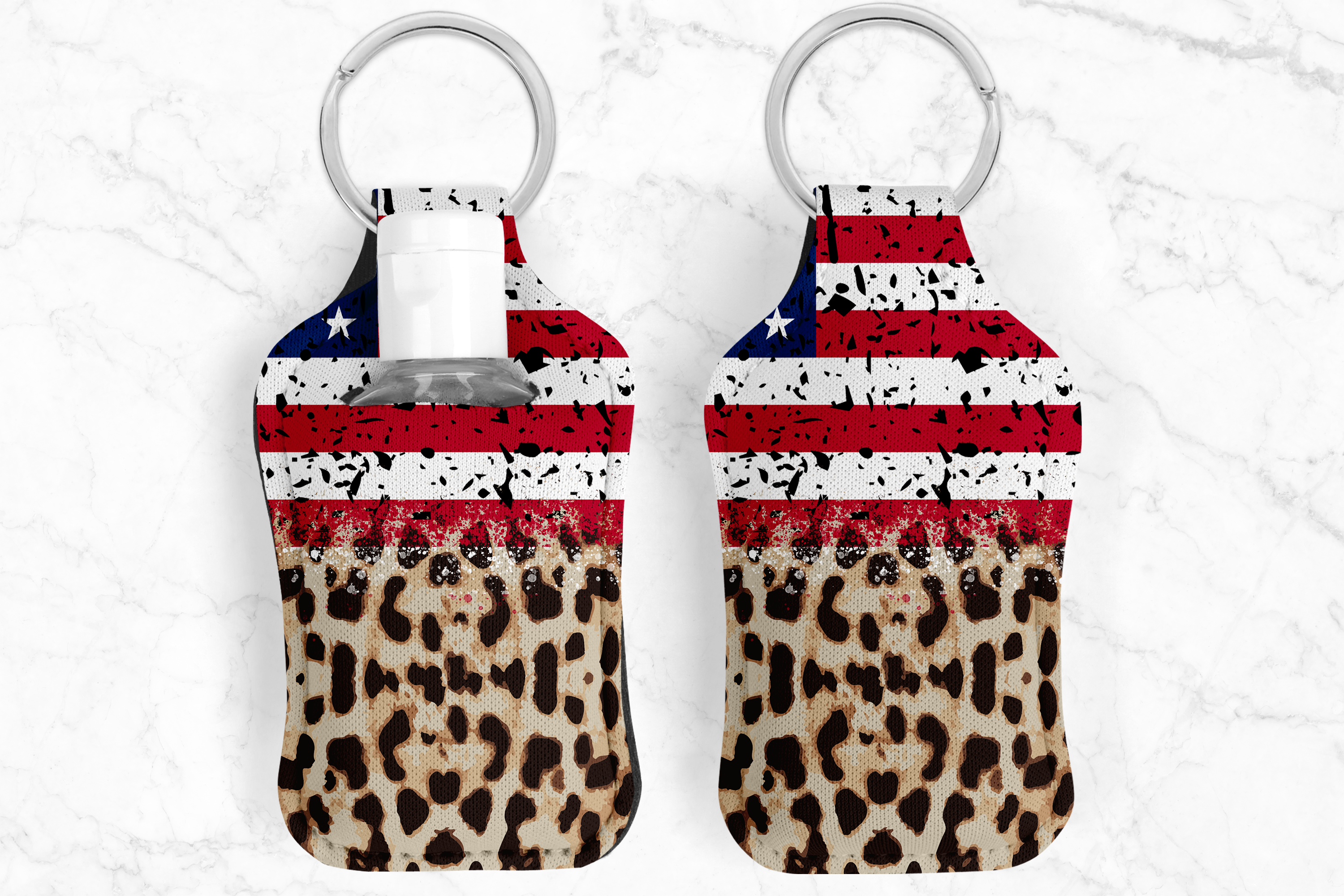 Mix Leopard Flag Hand Sanitizer Keychain