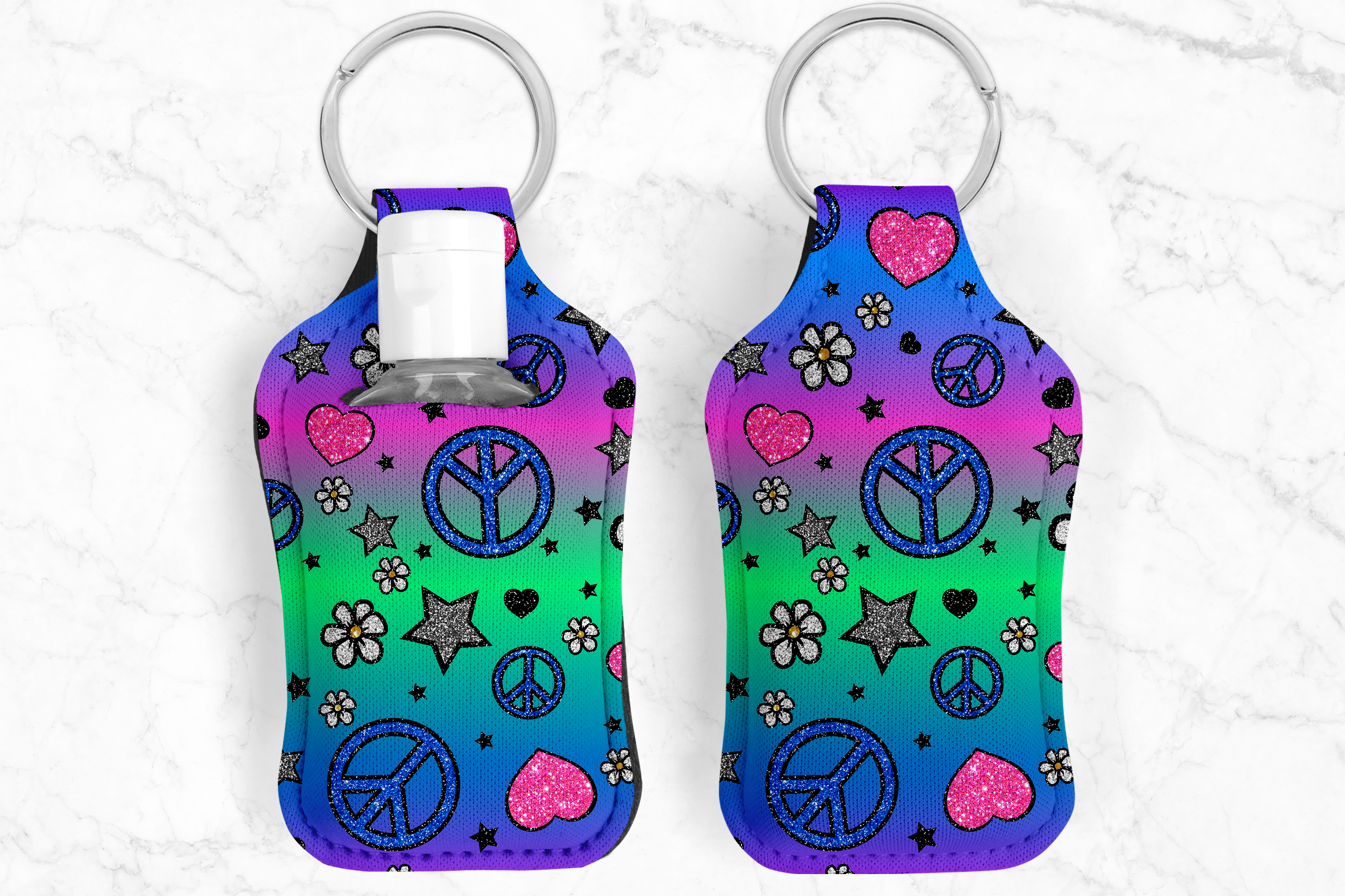 Peace Love Bright Hand Sanitizer Keychain