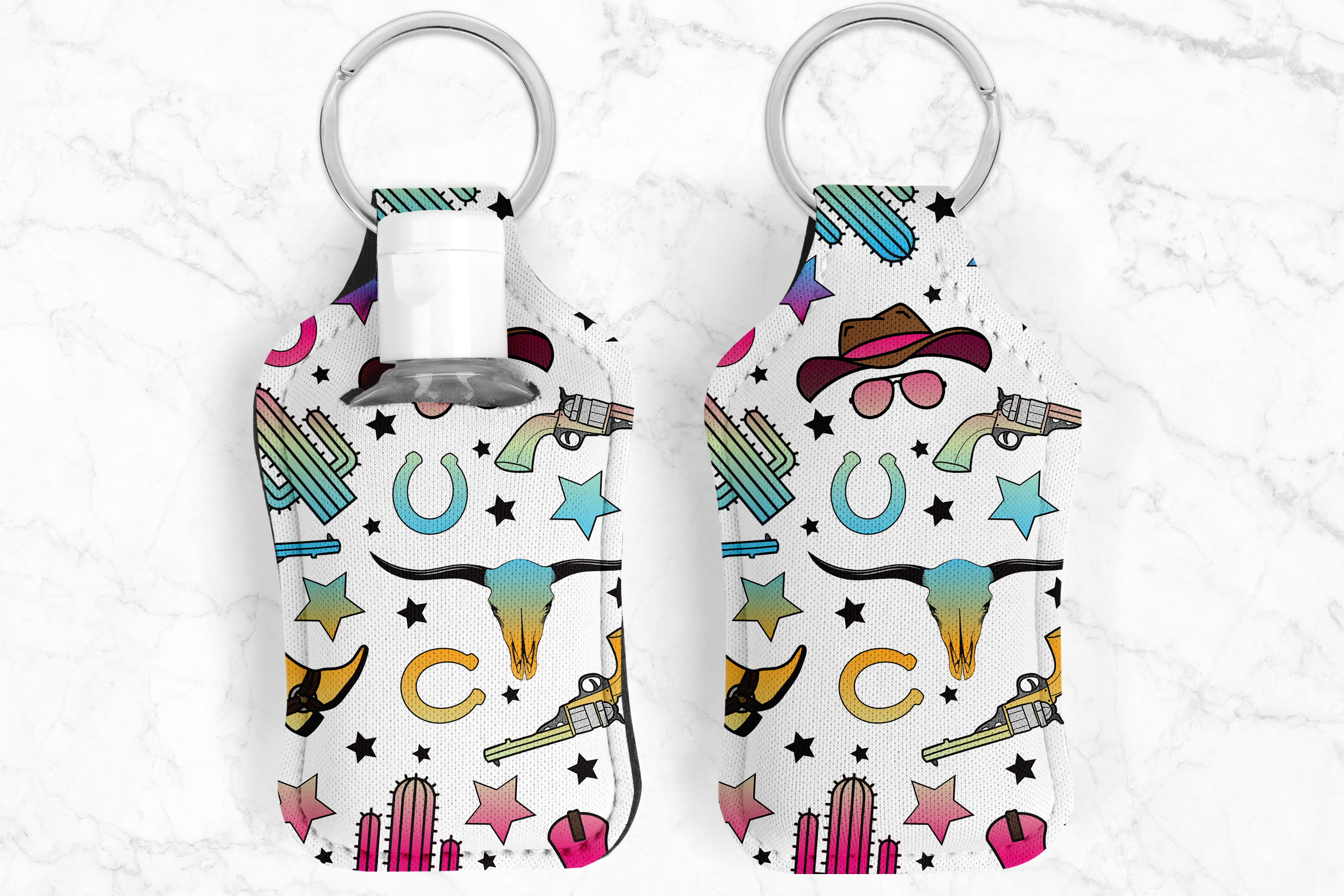 Western White Hand Sanitizer Keychain