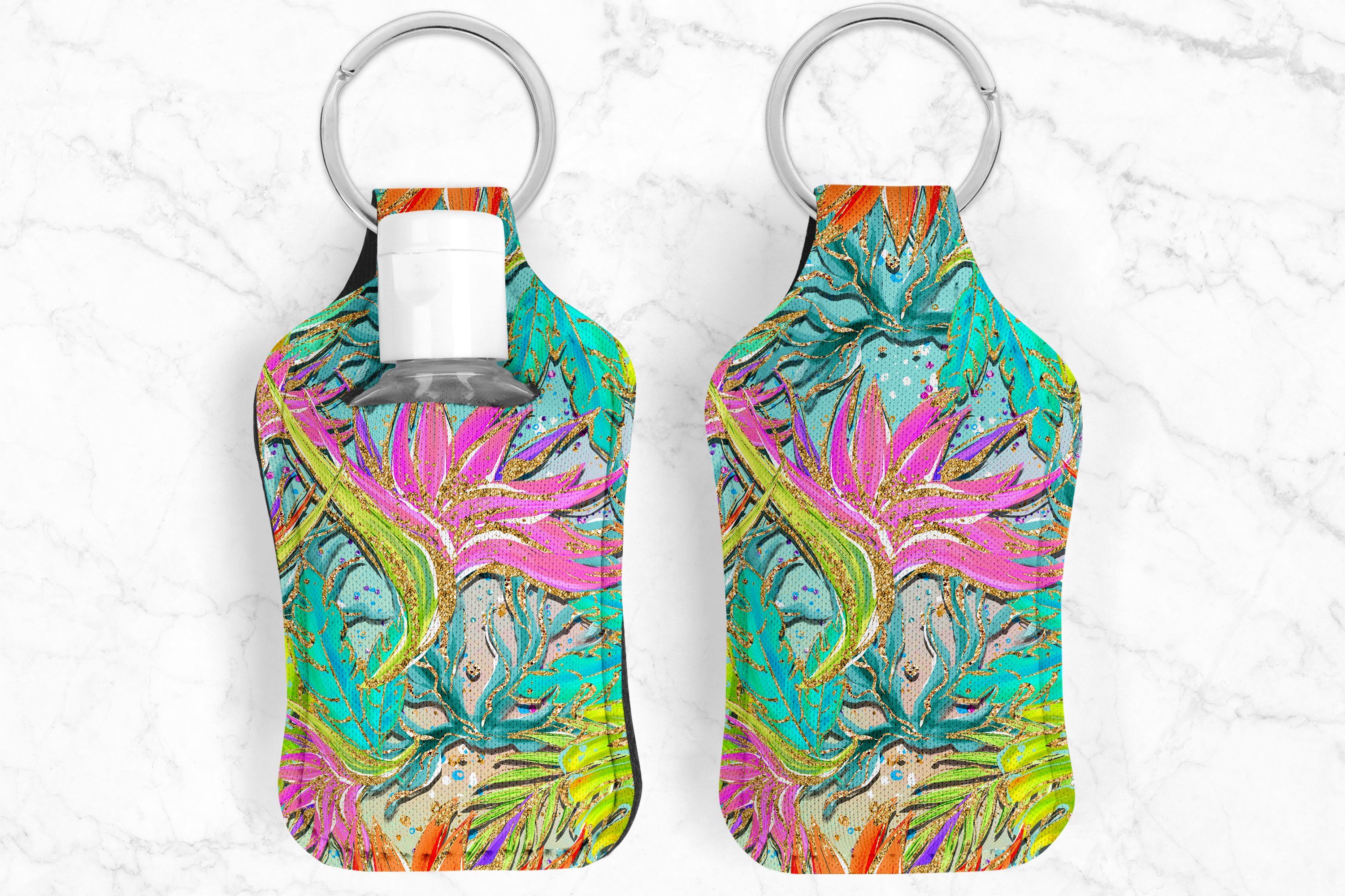 Neon Floral Hand Sanitizer Keychain