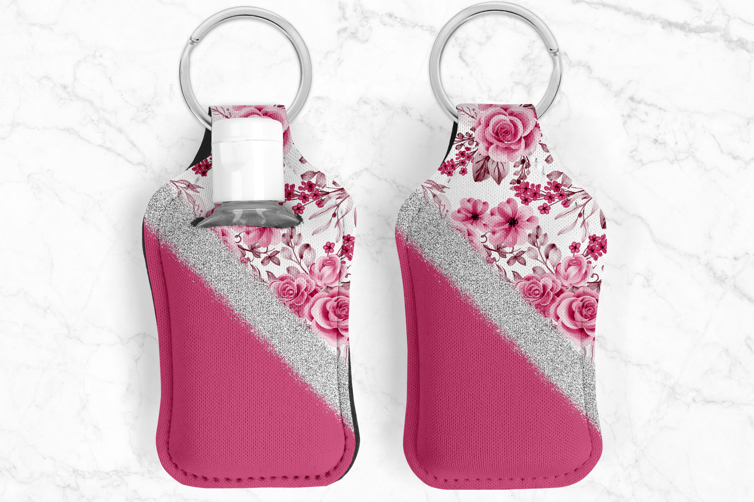 Pink Floral Hand Sanitizer Keychain