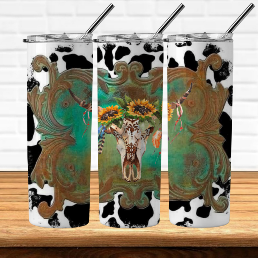 Cow print with skull & sunflowers